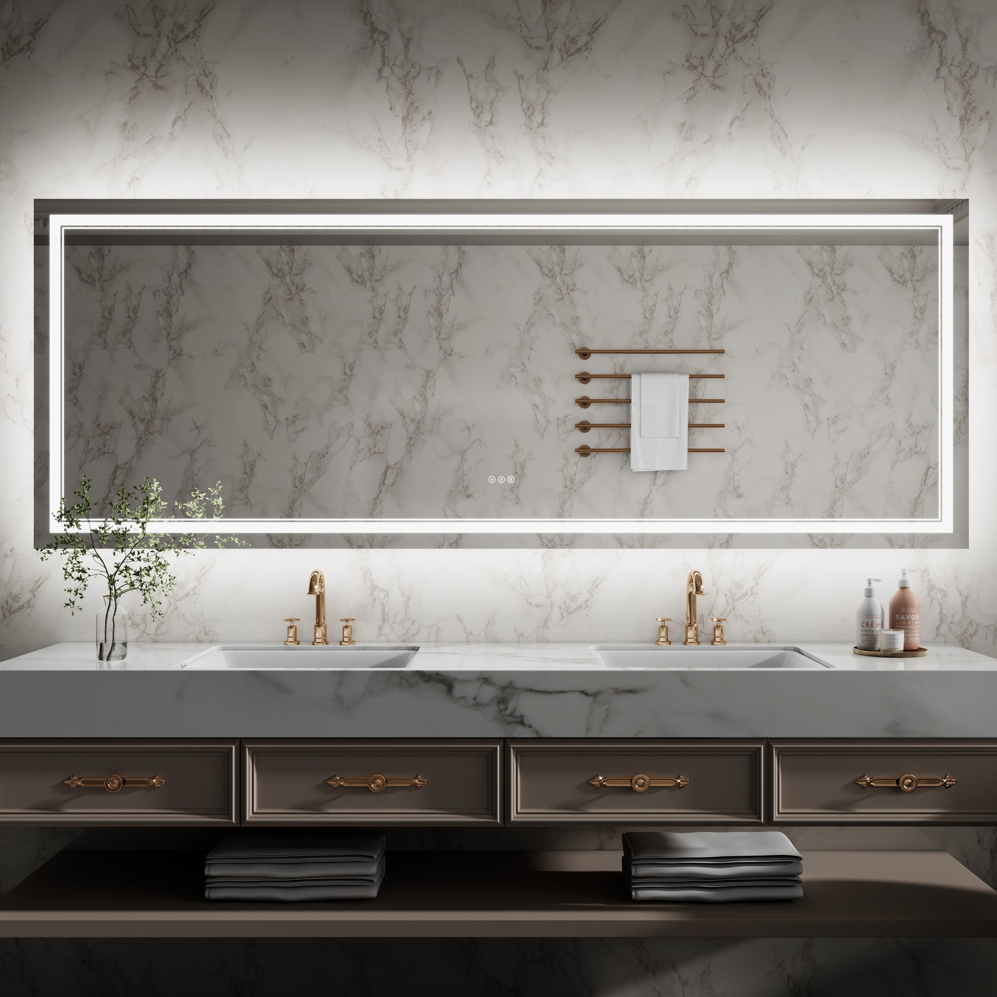 ExBrite EXBM6036V12 MARVEL 96-in x 36-in Polished Frameless Rectangle Dimmable LED Lighted Fog Free Bathroom Vanity Mirror ( Bright White )