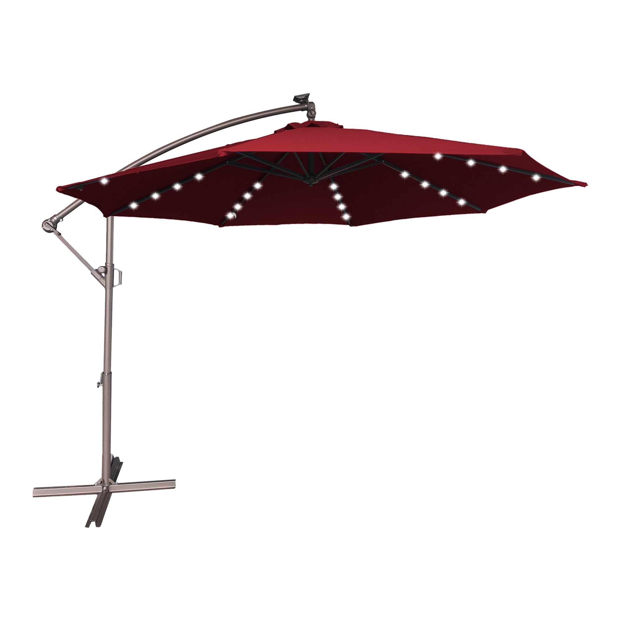 Clihome CLOD01HT1RD1D 11-ft Iron Red Crank Cantilever Patio Umbrella with Lights