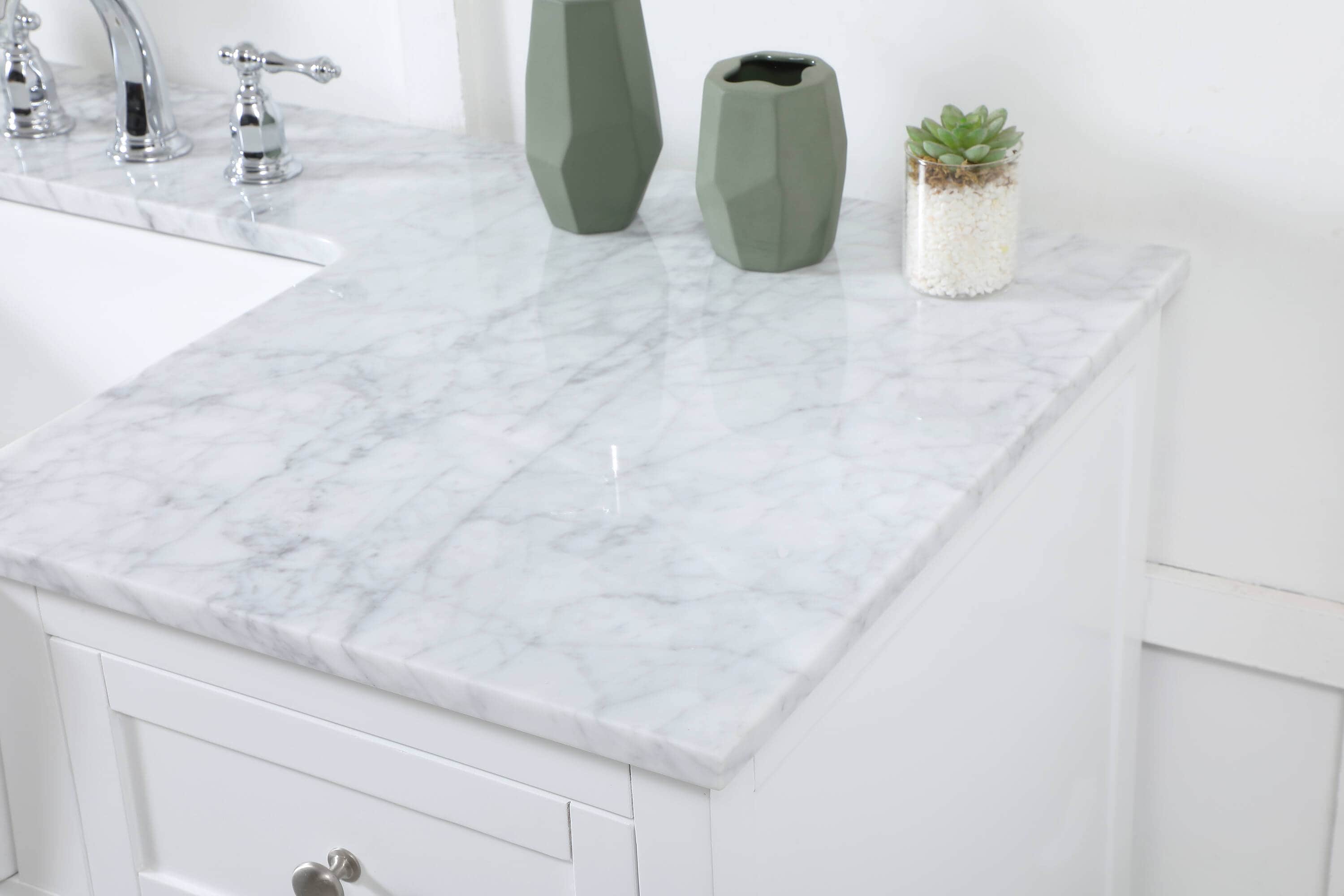 White Solid Wood and MDF Single Bathroom Vanity with Carrara Marble Top