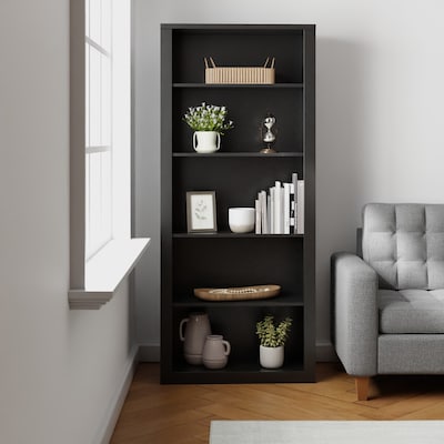 Brookside Eleanor Black Particleboard 5, 10 Ft Tall Bookcase Dimensions In Cms Inches