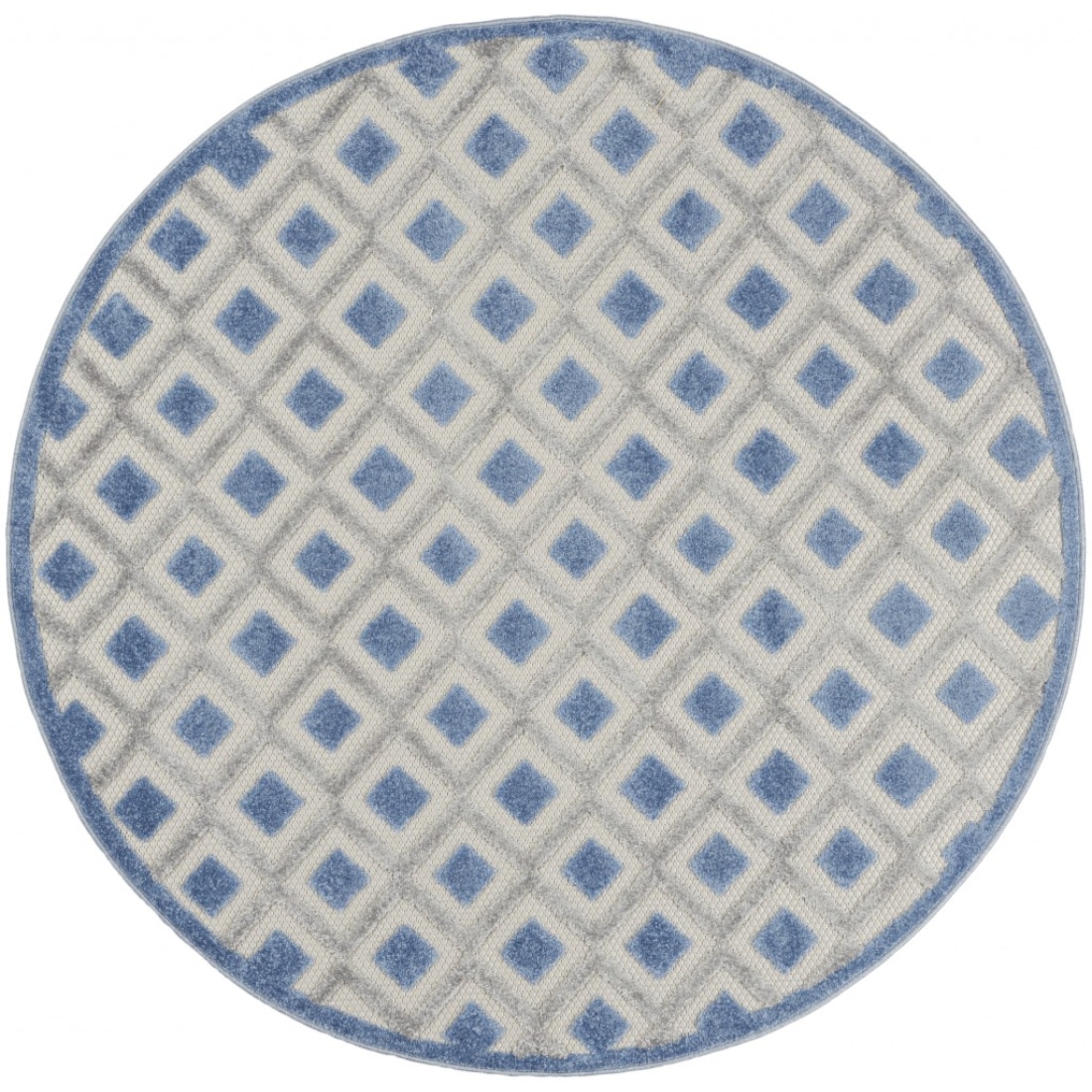HomeRoots 4000385150 4 x 4 (ft) Polypropylene Blue Grey Round Indoor/Outdoor Geometric Area rug