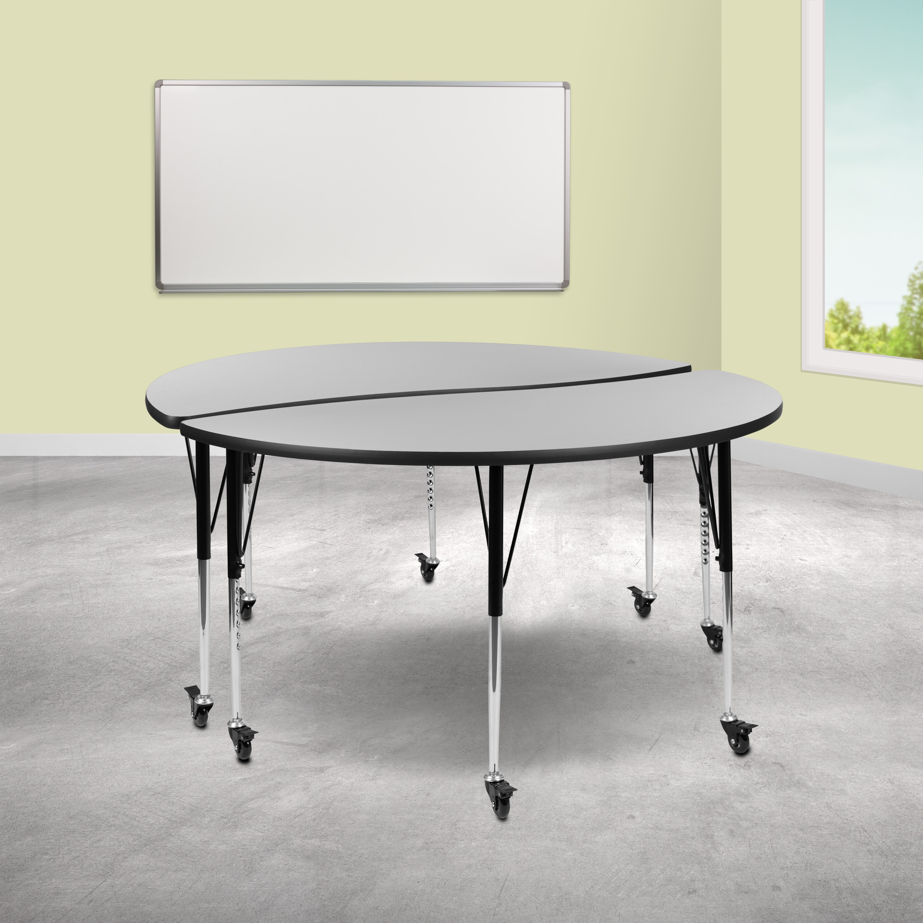 Flash Furniture 889142934479 Emmy 2 Piece Mobile Emmy 60-in Circle Wave Flexible Grey Thermal Laminate Adjustable Activity Table Set