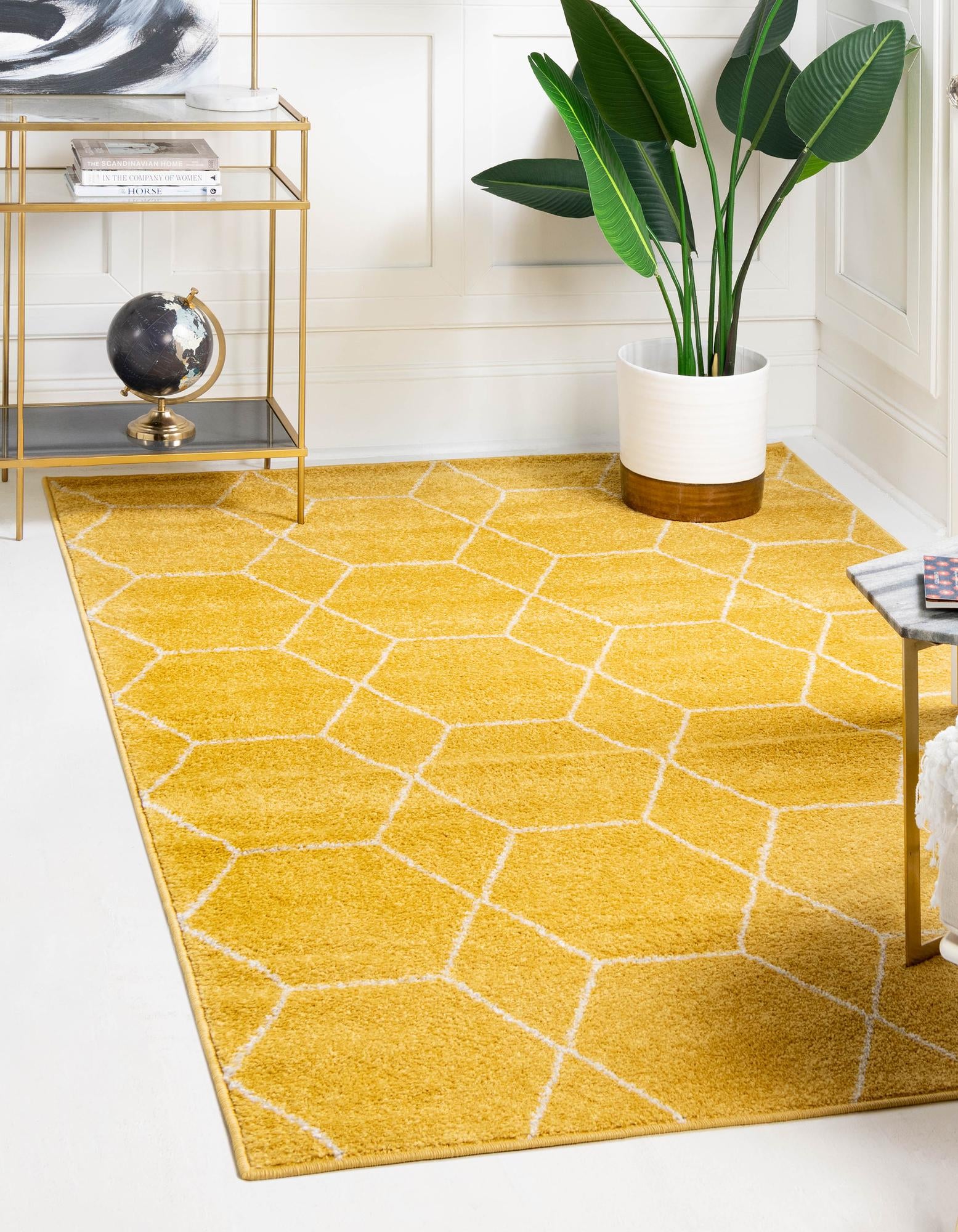 Unique Loom 3146536 Trellis Frieze 3 x 5 (ft) Loomed Polypropylene Yellow Rectangular Indoor Trellis Area rug
