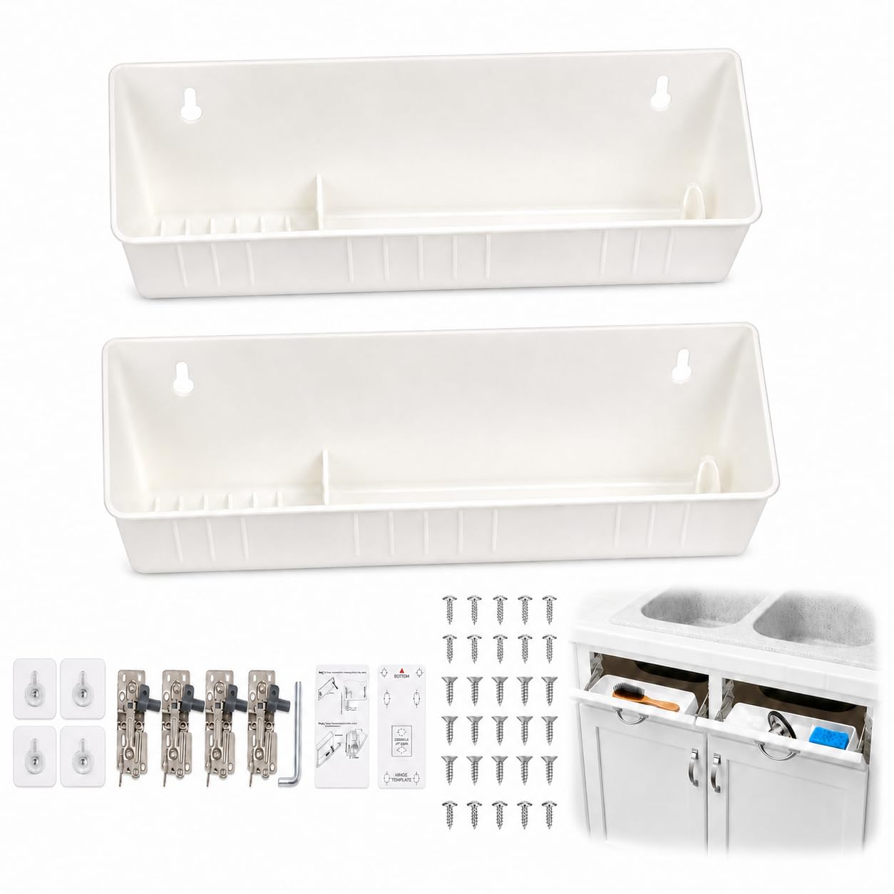 UUDULY  11 Inch Tip Out Sink Tray 2 Pack Pullout Vanity Shelf with Soft Close Hinges and Mounting Template Included durable home and garden