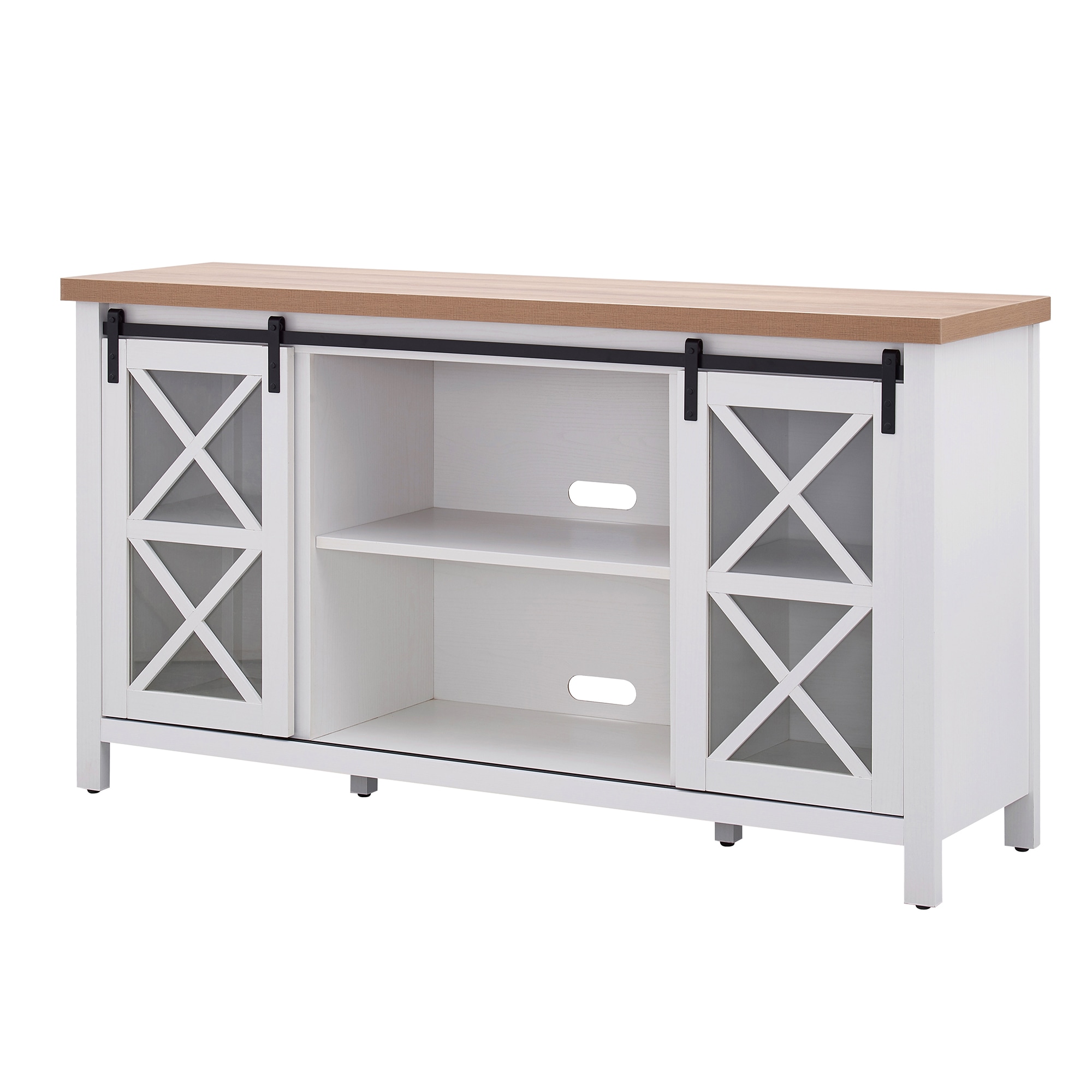 Clementine 58" White and Golden Oak Modern Farmhouse TV Stand