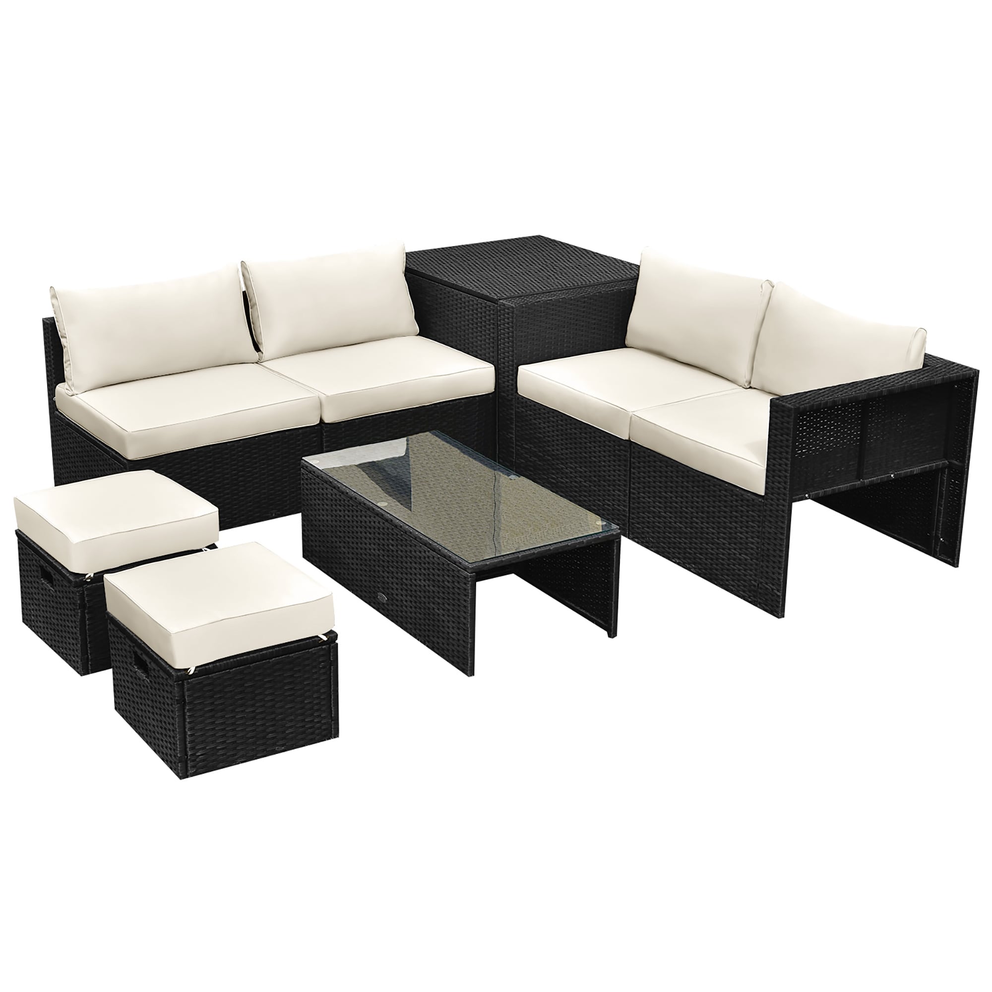 BABOOM BOM-5WH+-CO 8 -Piece Rattan 2 Patio Sofa Conversation Set with Off-white Cushions