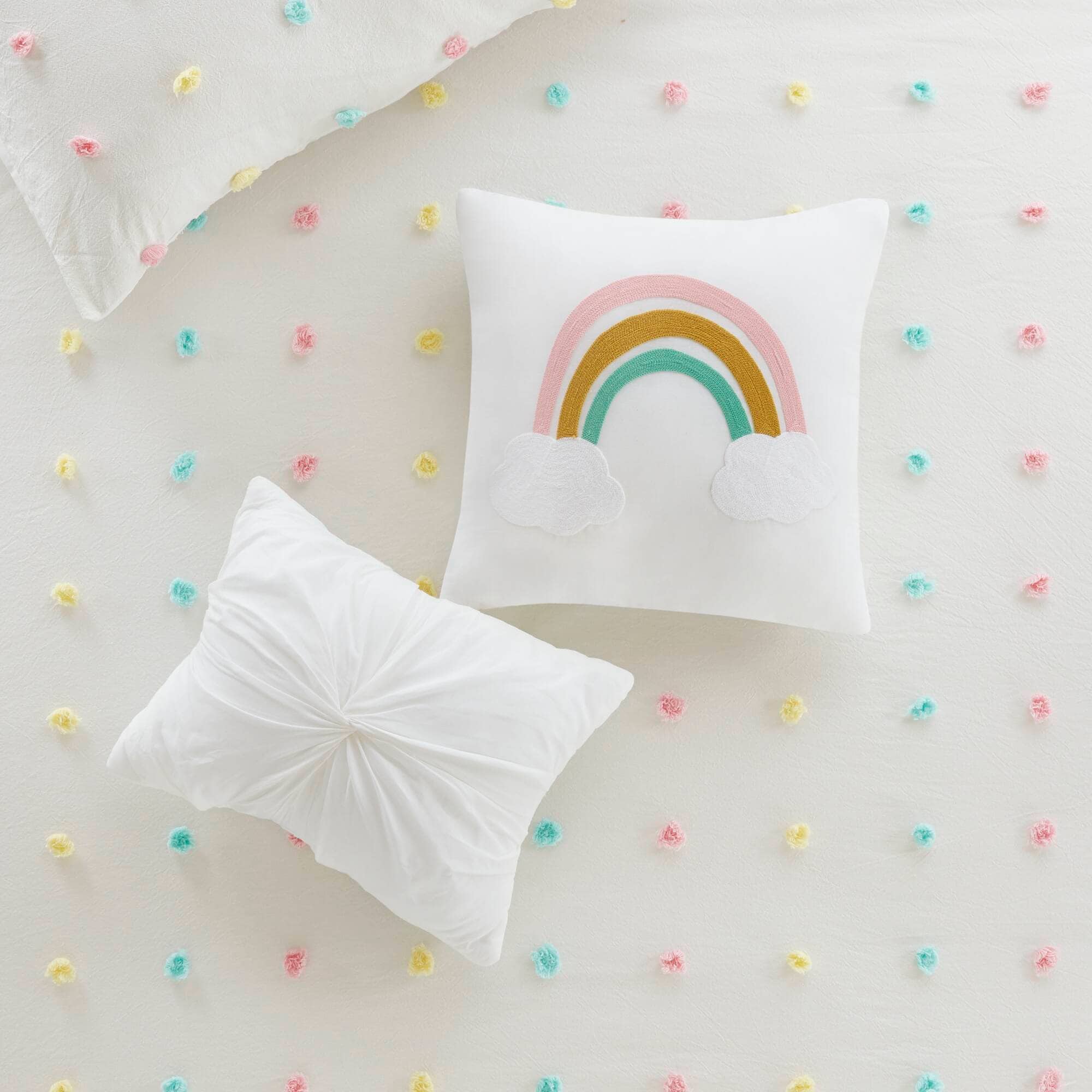 Cozy Cotton Twin Pom Pom Kids' Quilt Set in White