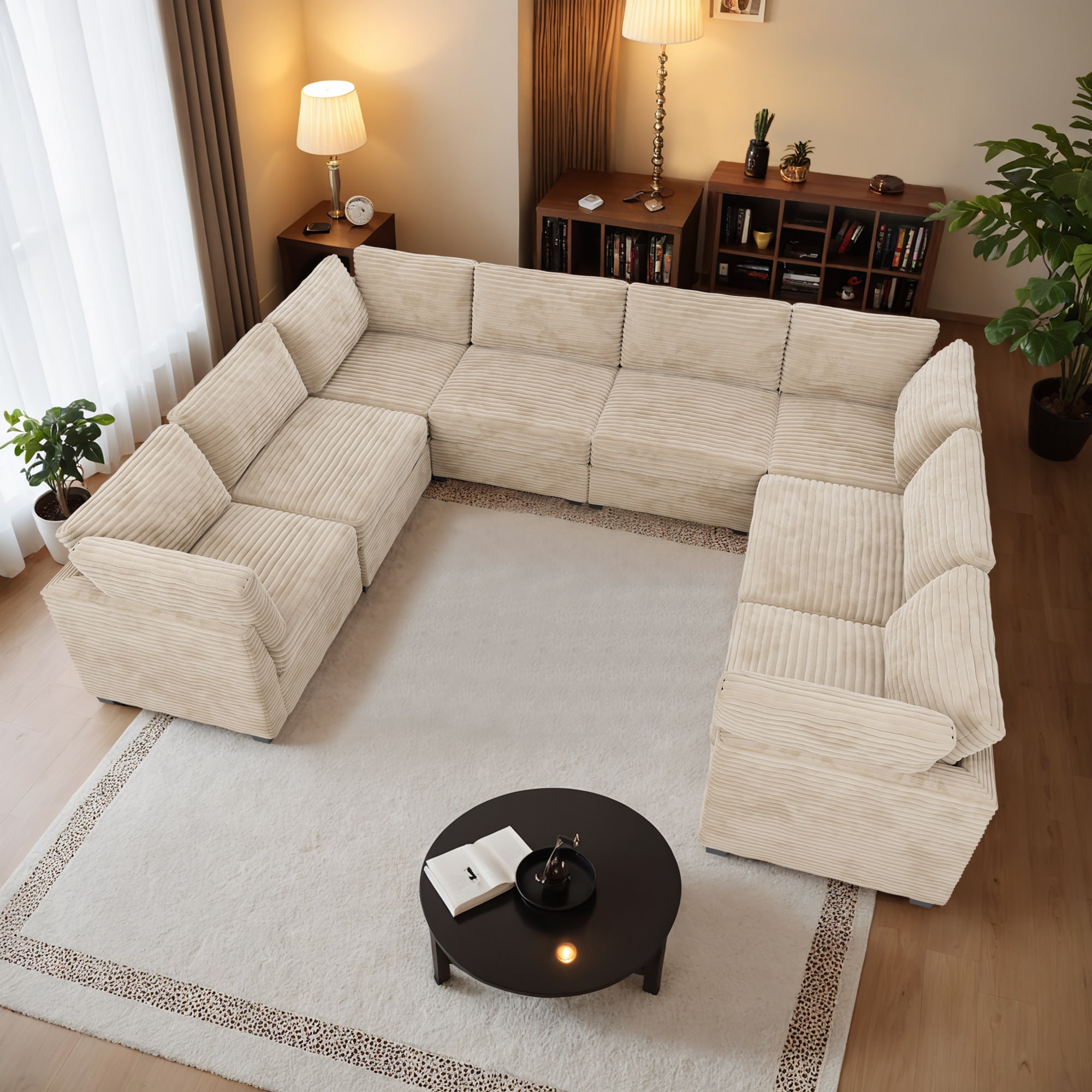 Ovios OYOYO240-G 130.7-Inches Modern Beige Sectional