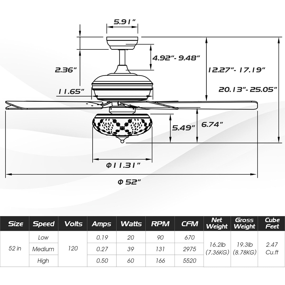 WELLFOR DFJ10099US-GR Ceiling-Fans - View #10
