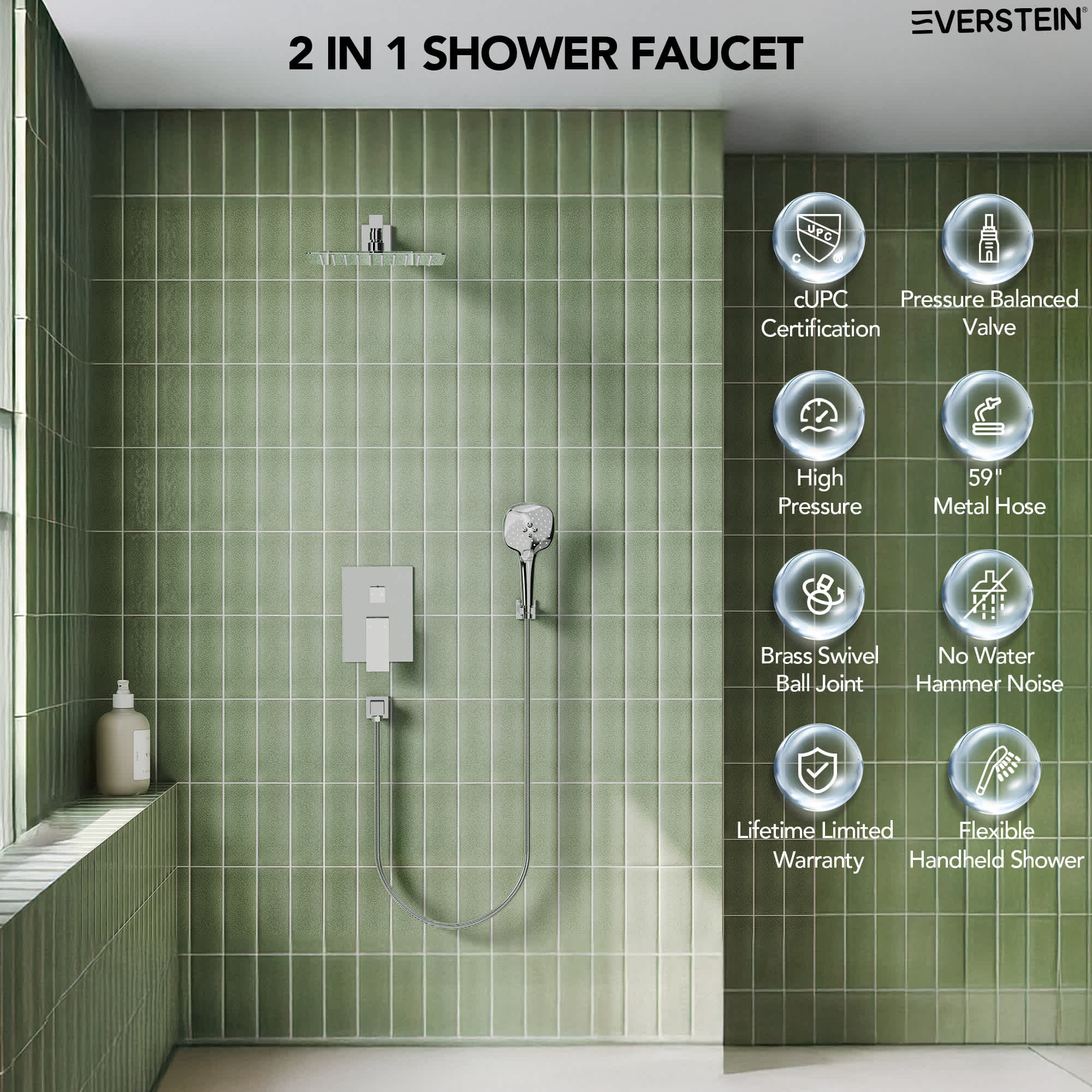 EVERSTEIN M6646CI-10BL Showerhead-Bar-Panels - View #3