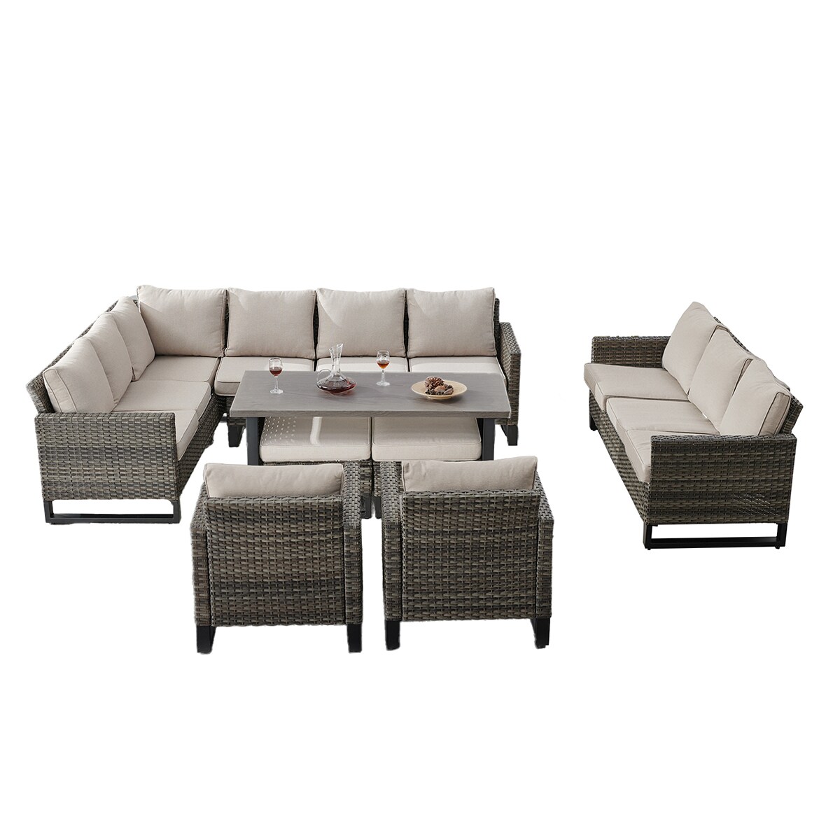Rilyson FS1491511536263159-2 7 -Piece Wicker Patio Conversation Set with Off-white Cushions