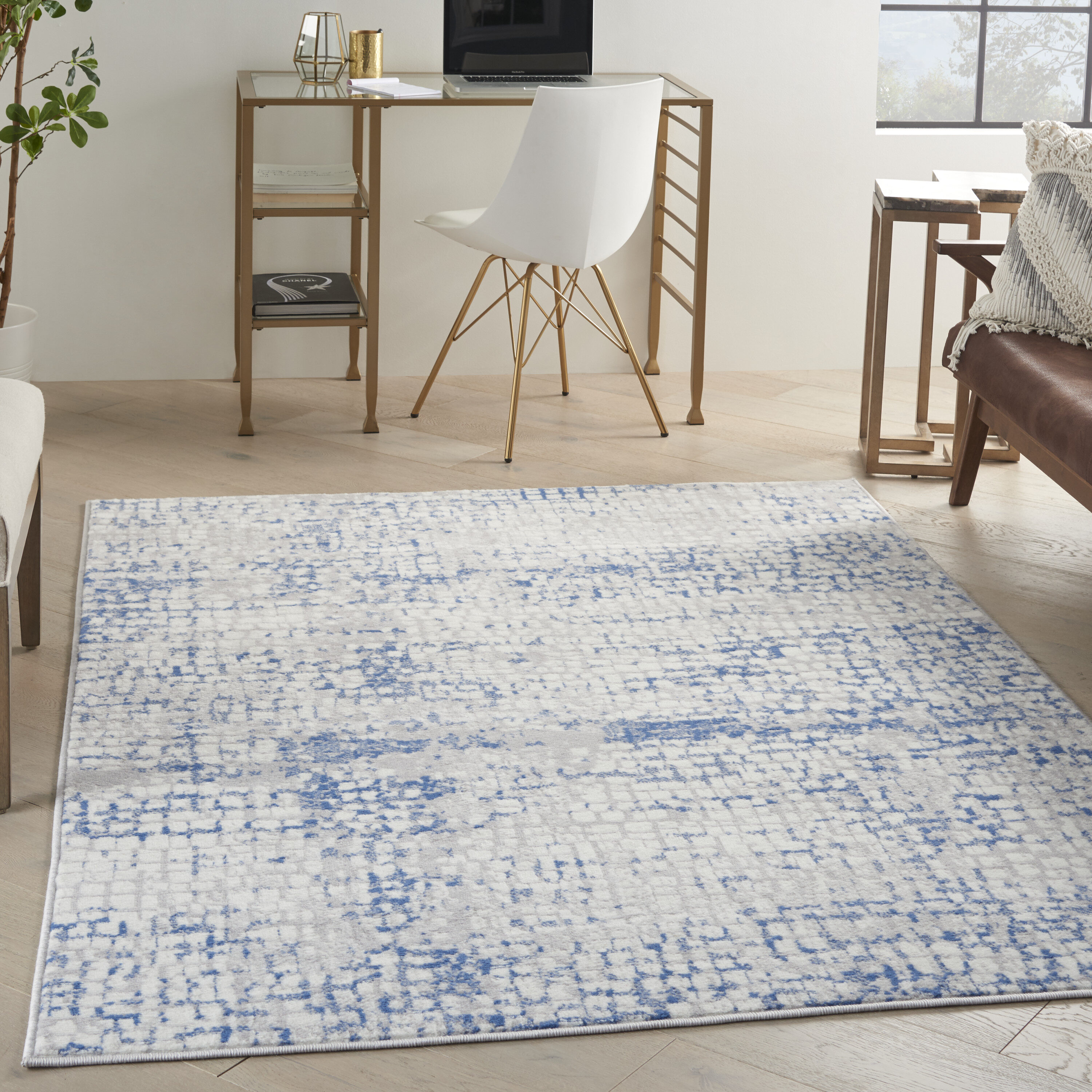 Nourison 99446832580 Whimsicle 5 x 7 (ft) Loomed Polypropylene Grey Blue Rectangular Indoor Abstract Area rug