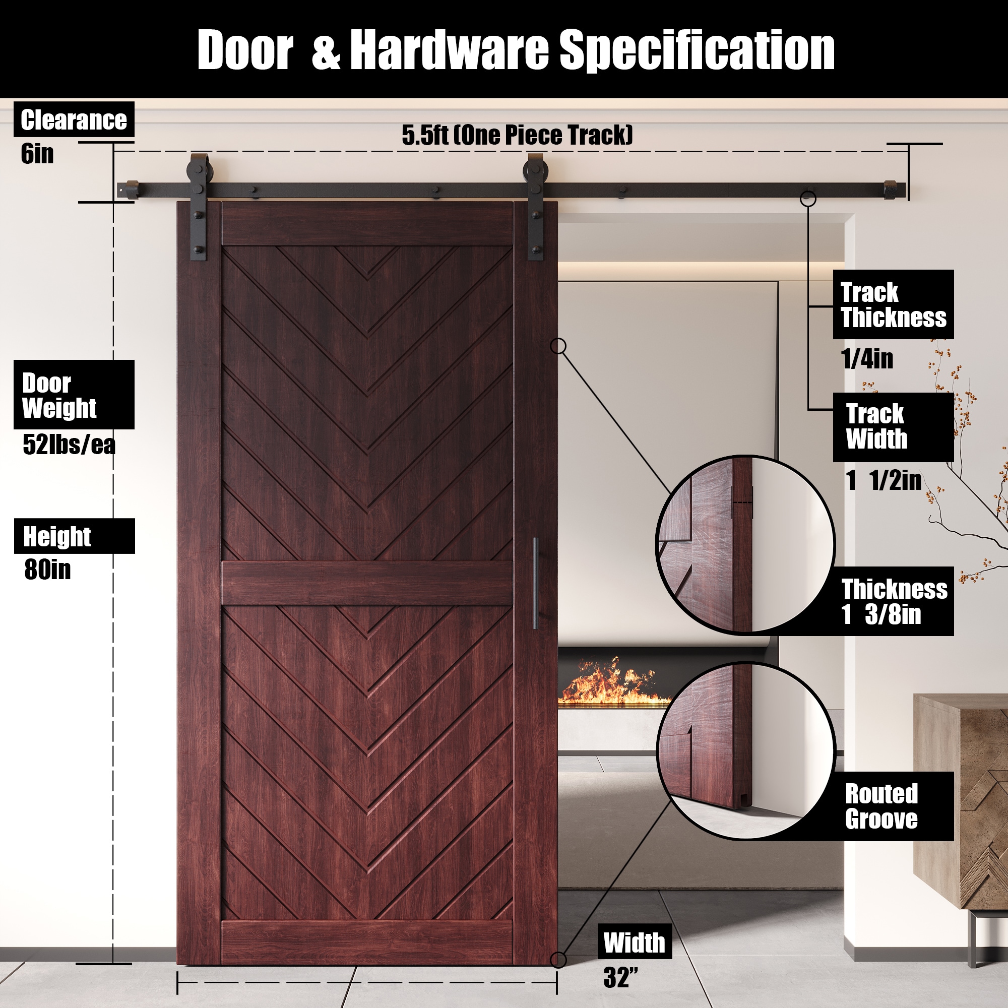 HOMACER YT1H066C-JT3-3280-RD Barn-Doors - View #2
