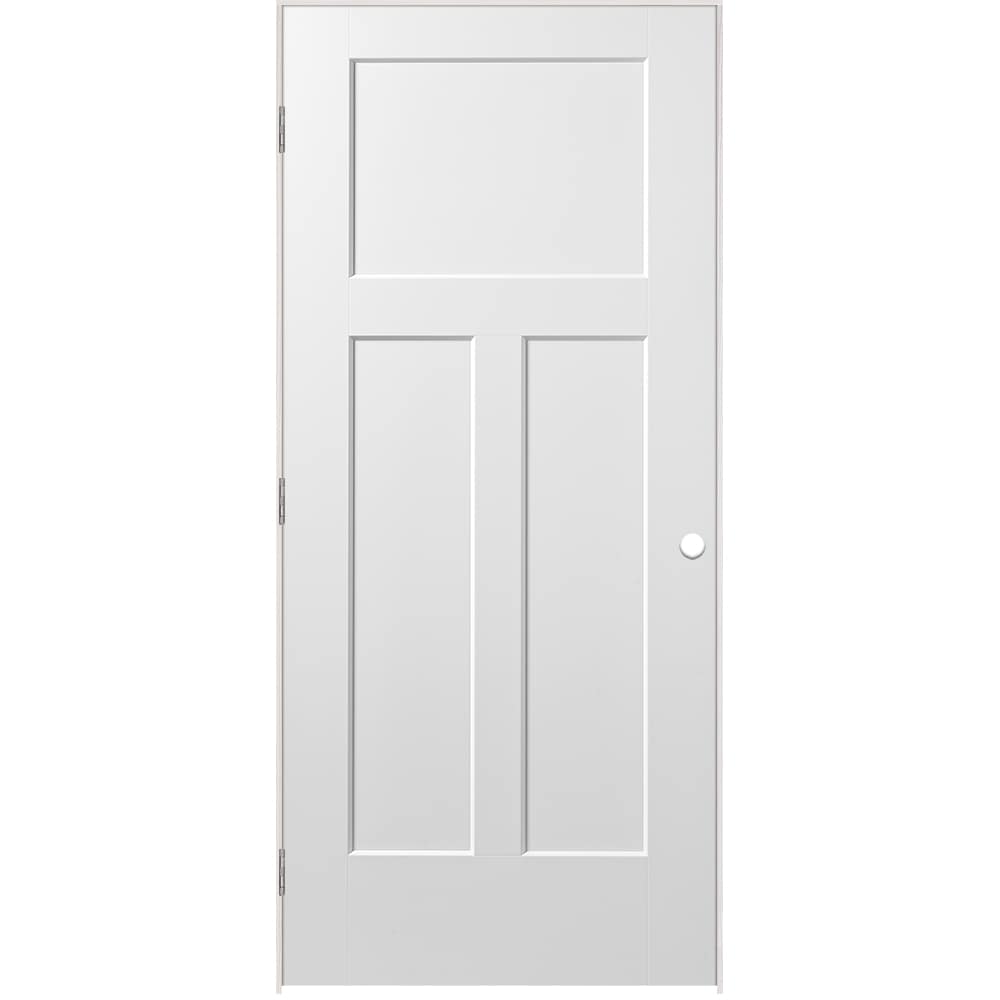 Masonite 1164099 36-in x 80-in Primed White Solid core 3-panel craftsman Right hand Smooth Primed Molded composite Flat Jamb Single Prehung Interior Door