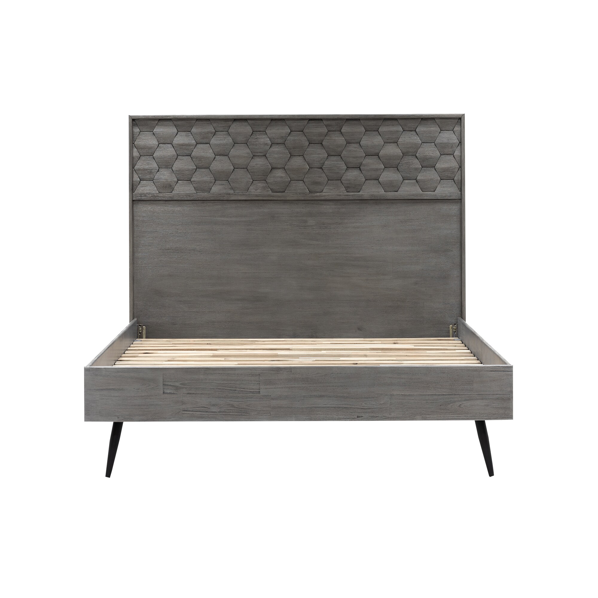 Makena Queen Gray Acacia Wood Platform Bed with Headboard