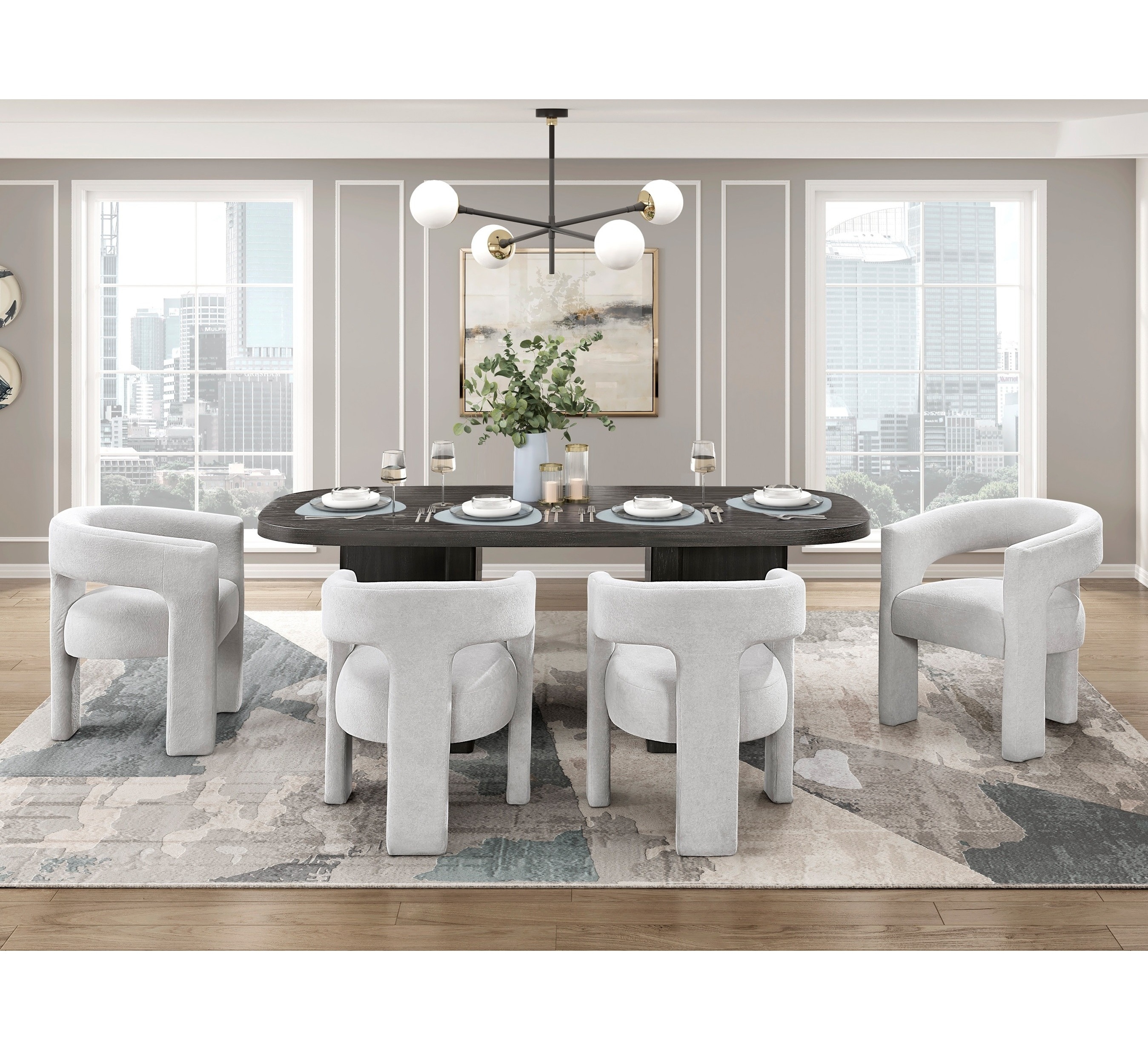 Modern Dining Set 5pc Table with Four Chairs Gray Contemporary/Modern Dining Room Set with Rectangular Table ( Seats 4 )