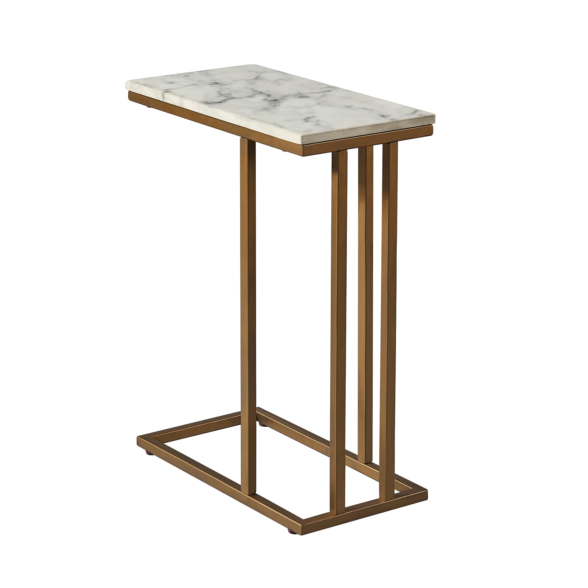 Modern Faux Marble and Brass C-Shaped Side Table