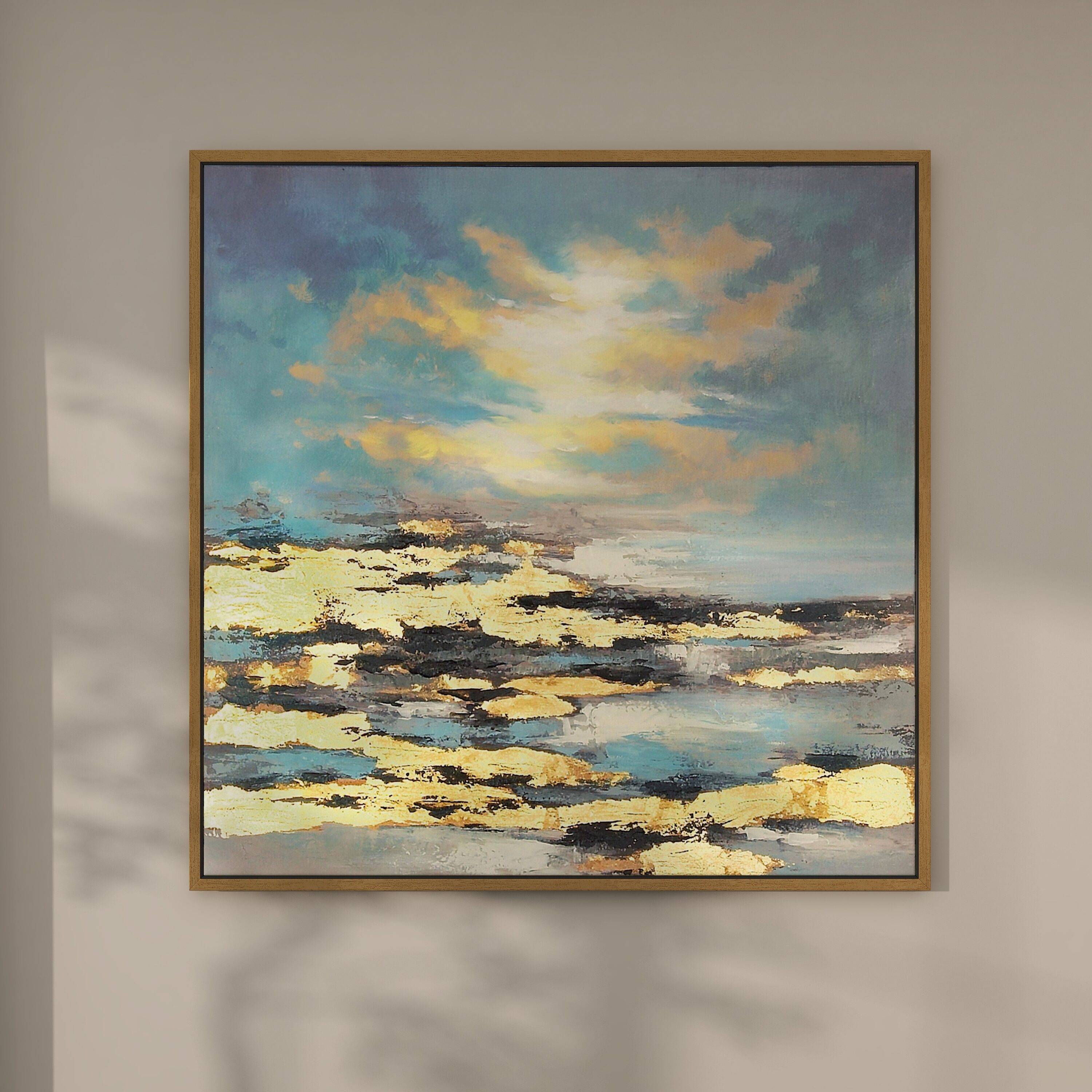 Blue and Gold Abstract Landscape Canvas Wall Art