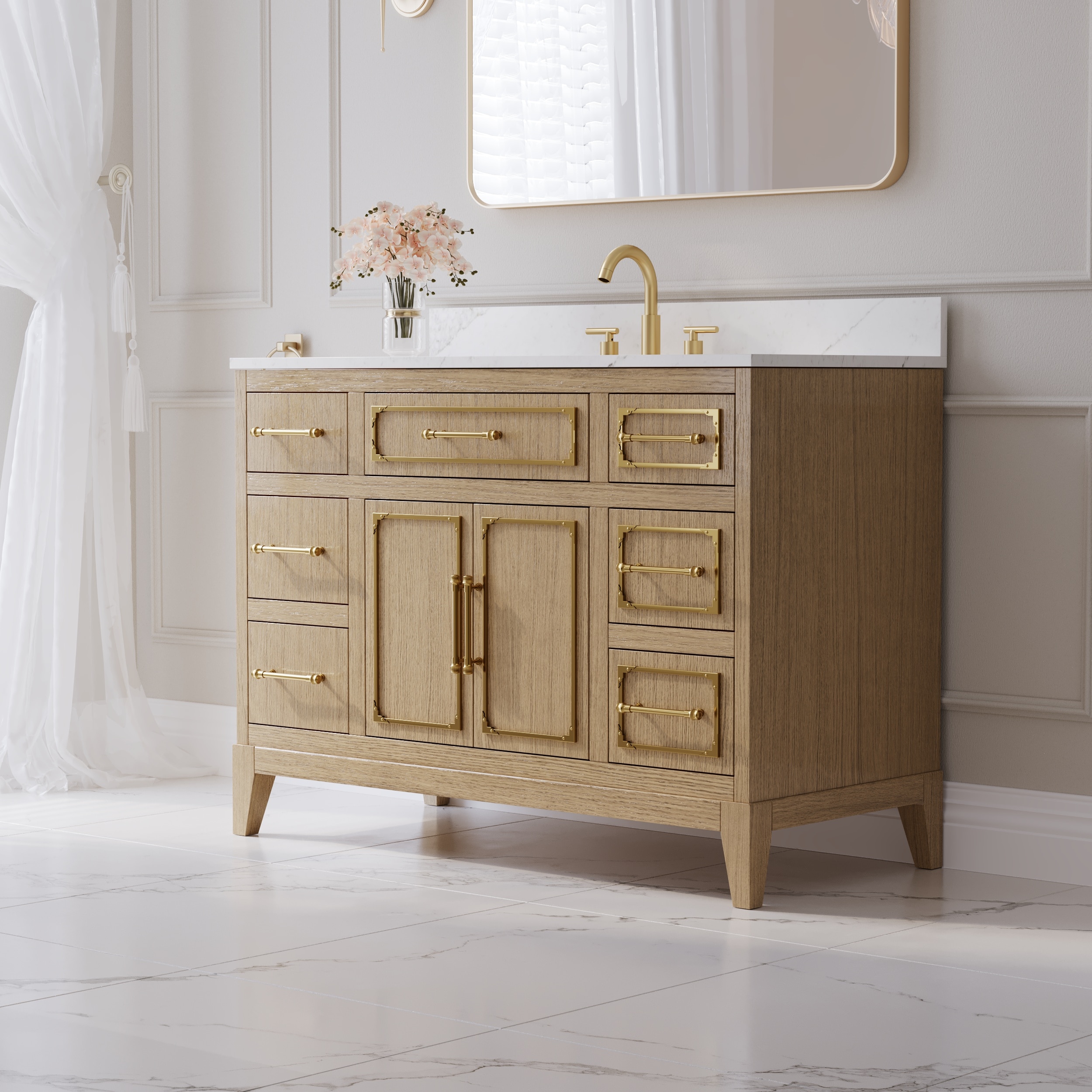 WELLFOR ETHAN Bathroom Vanity 48-in Oak Undermount Single Sink
