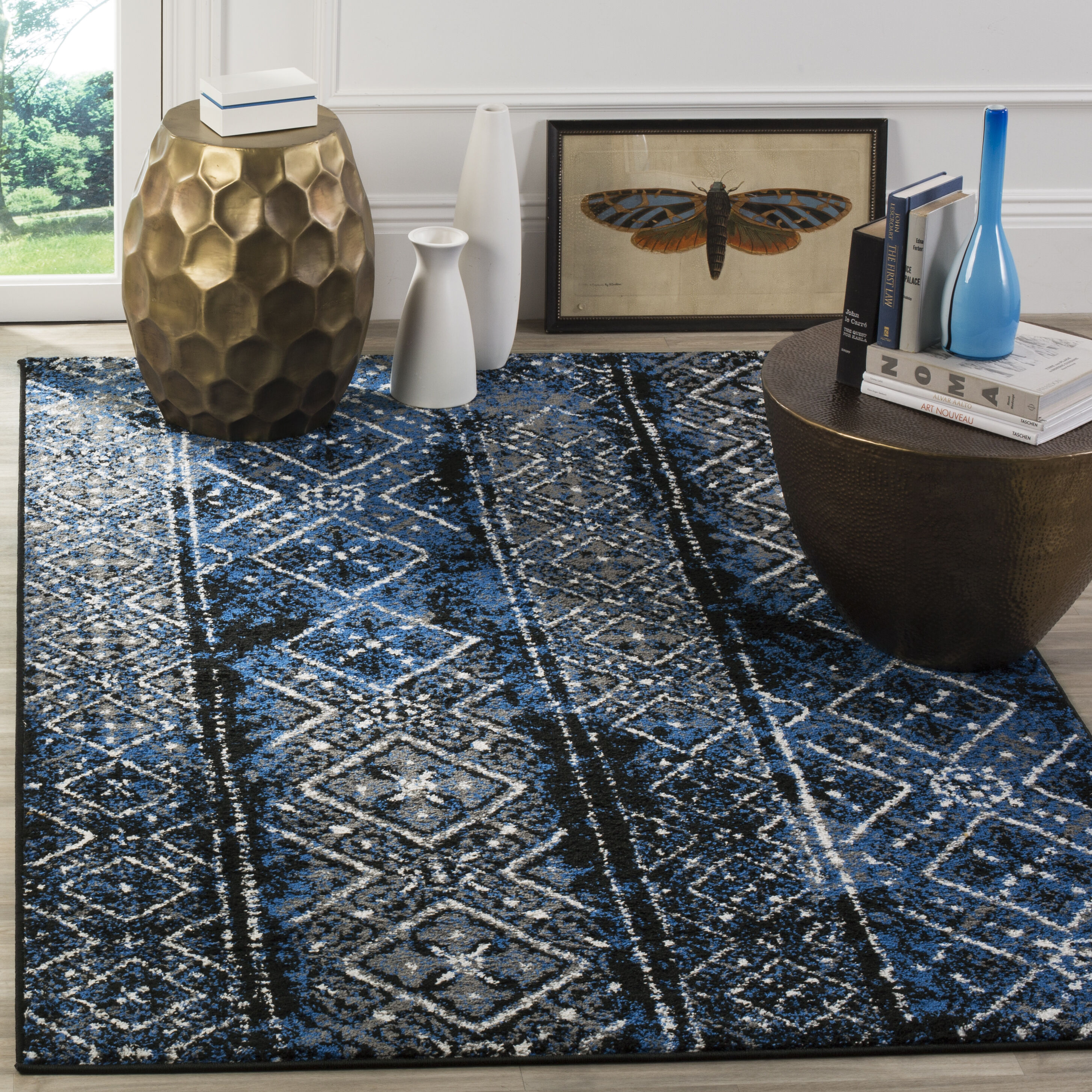 Safavieh ADR111A-4 Adirondack Winston 4 x 6 (ft) Loomed Polypropylene Blue/Black Rectangular Indoor Abstract Moroccan Area rug