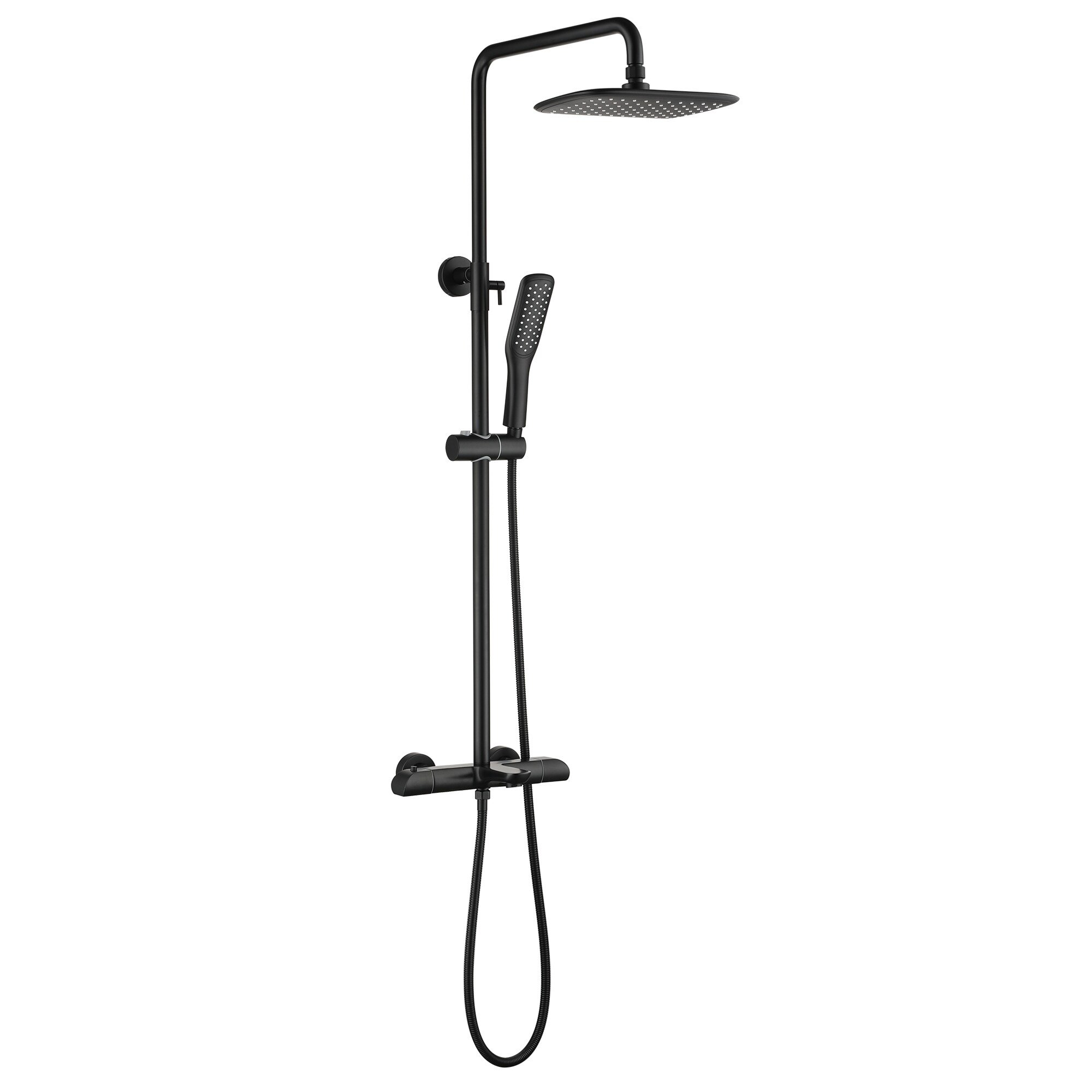 Mondawe MOEB112-12MB Matte Black Shower Faucet Bar System with 2-way Diverter Thermostatic Valve Included
