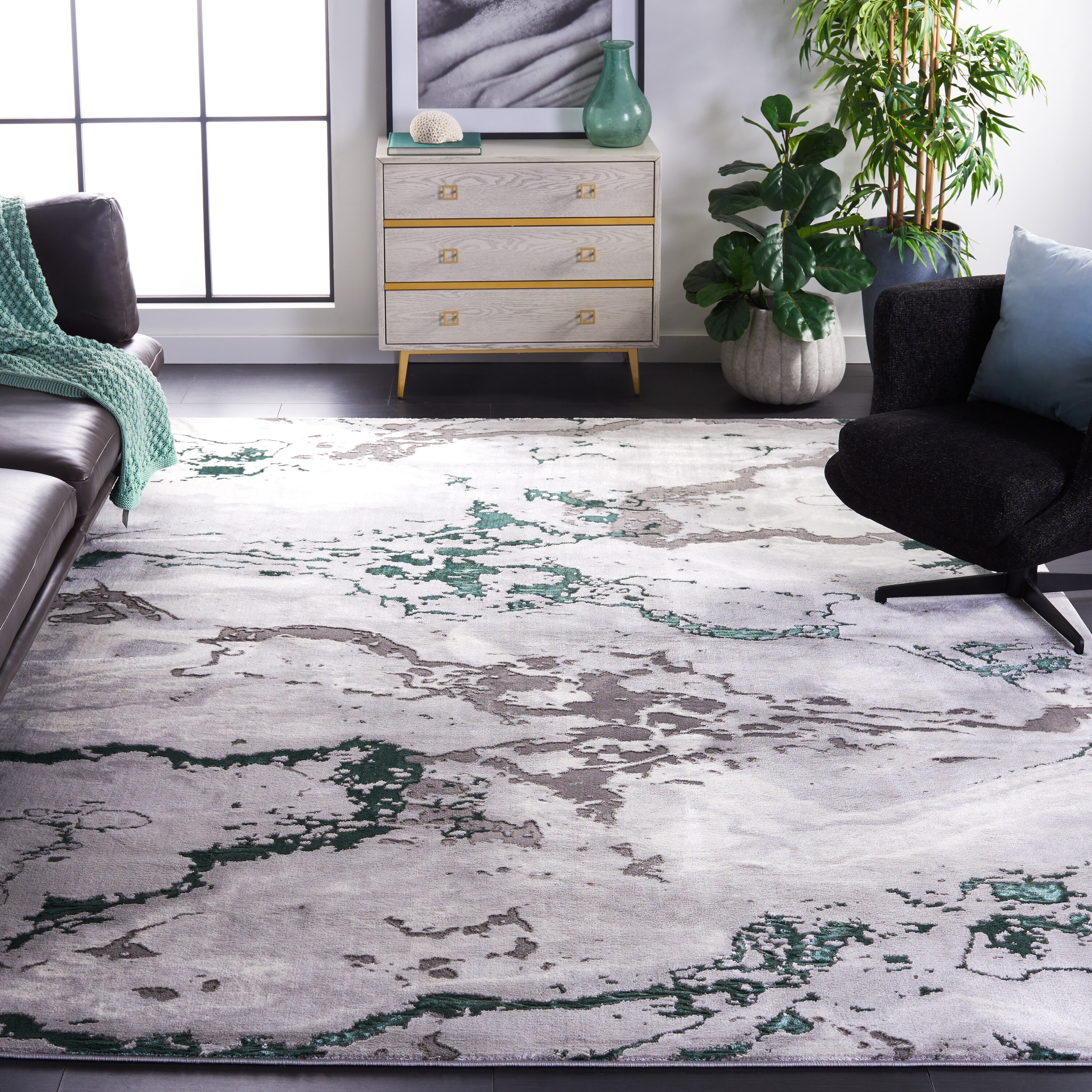 Craft 8 x 10 (ft) Loomed Polyester/Polypropylene Grey/Green Rectangular Indoor Abstract Mid-Century Modern Spot Clean Only Area rug