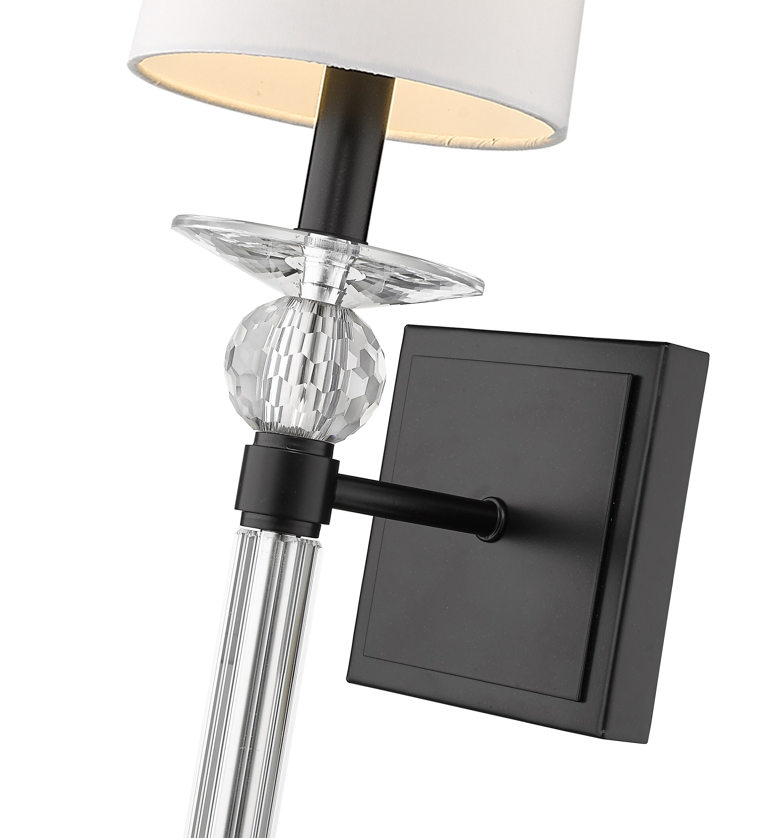 Ava Crystal Accents 25.5" Wall Sconce in Matte Black with White Shade