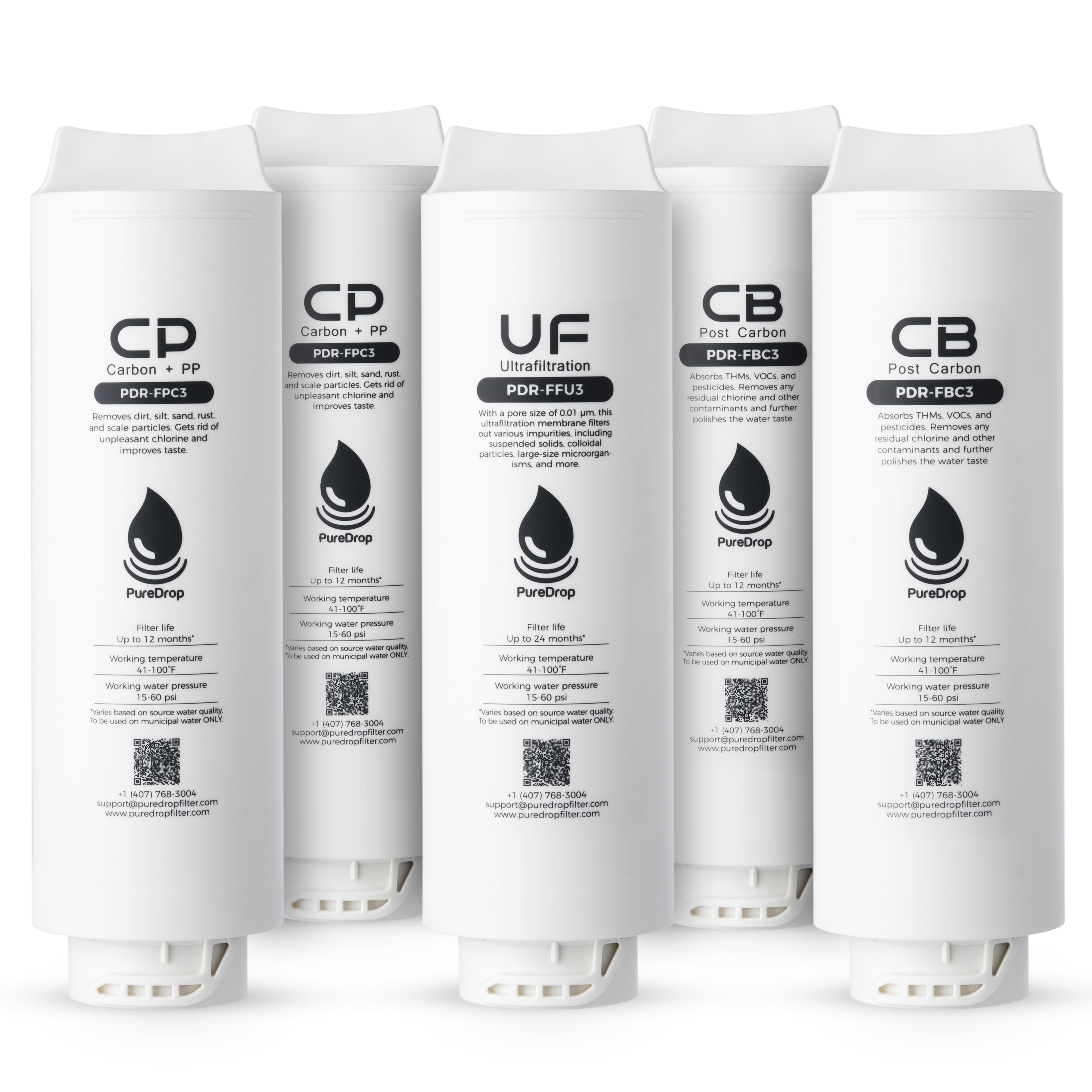 PureDrop PDR-F5-3CUW PDR-3CUW Under Sink 24-Months Replacement Filter 5 -Pack