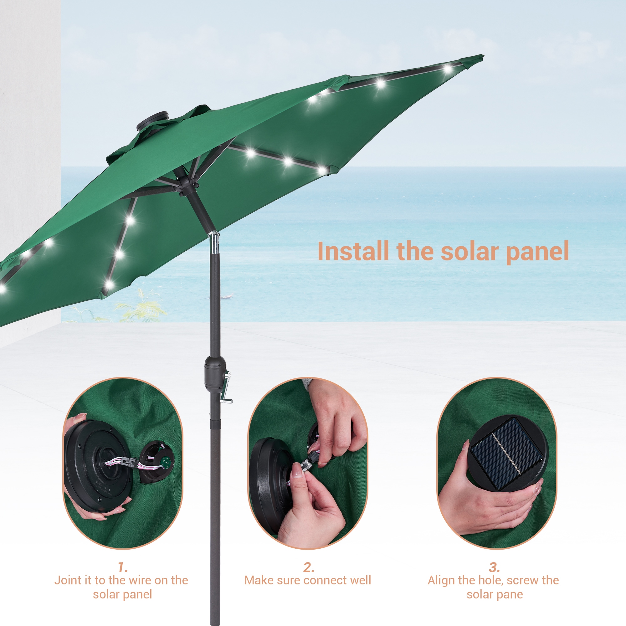 ACEGOSES 7.5-ft Dark Green Solar Powered Push-button Tilt Market