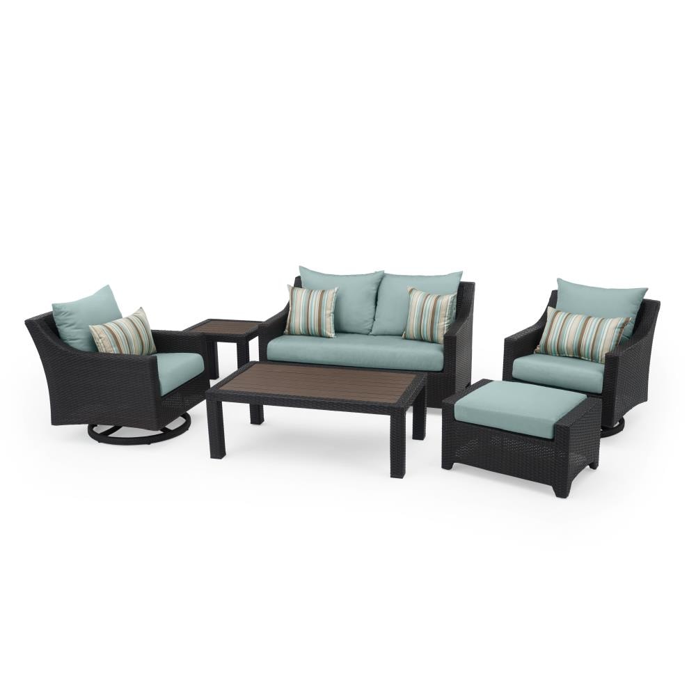 RST Brands OP-PEOSS6MT-BLS-K Deco 6-Piece Wicker Patio Conversation Set with Blue Sunbrella Cushions