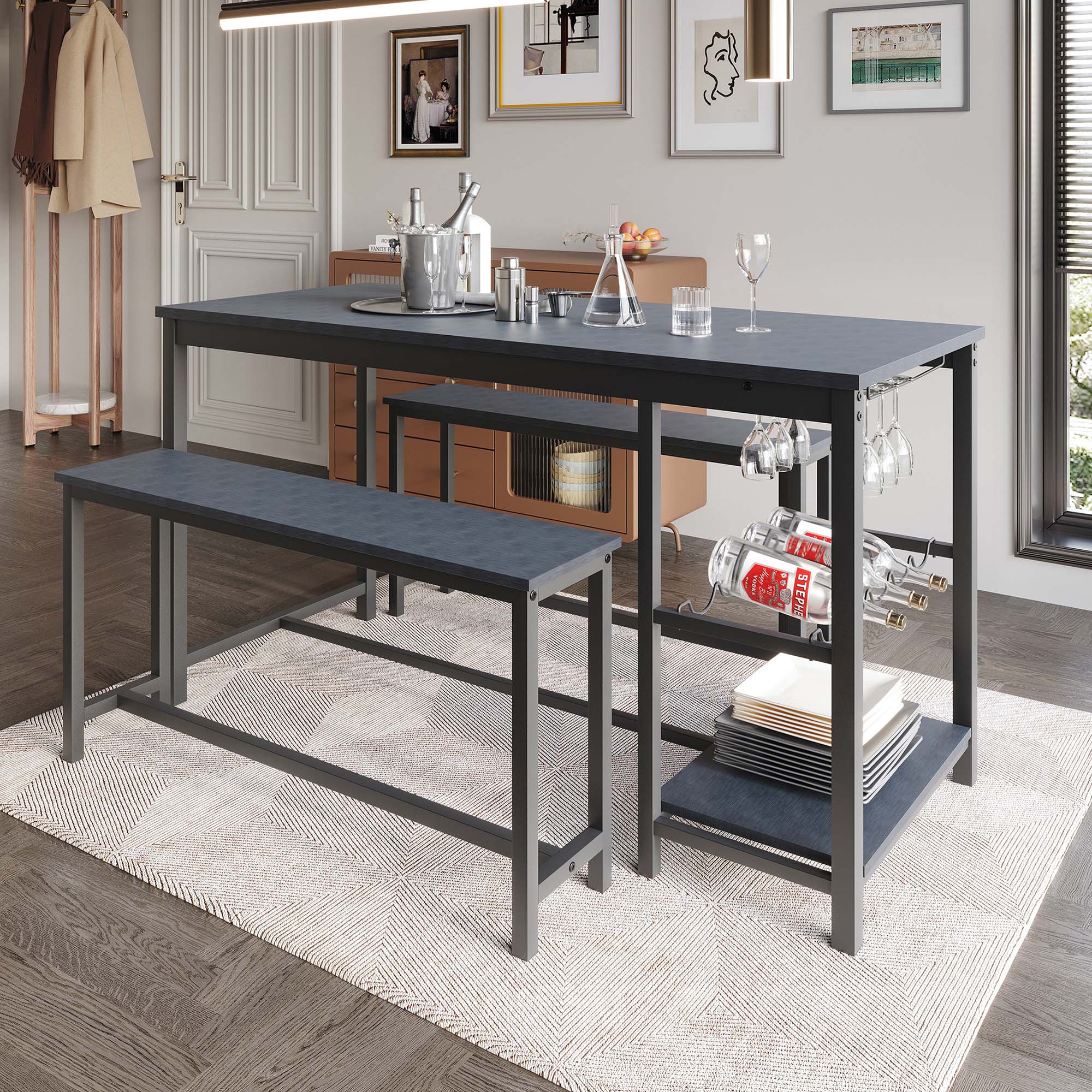 CasePiece CM669T54-BK-MT-3X Black Contemporary/Modern Dining Room Set with Rectangular Table ( Seats 4 )