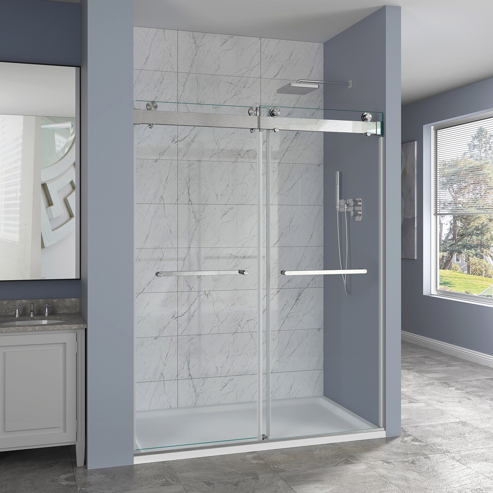 CASAINC Shower Door Brushed Nickel 68-in to 72-in x 76-in Frameless ...