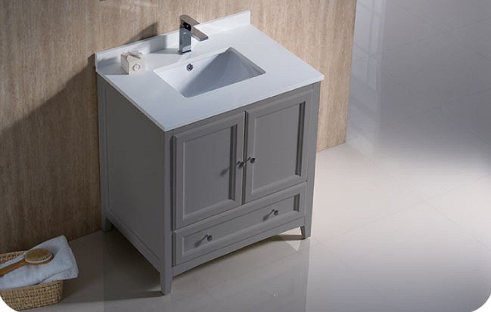 Country Elegance 30" Freestanding Vanity with Quartz Top in Gray