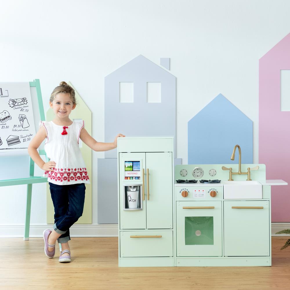 Teamson Kids Little Chef Florence Classic Interactive Wooden Play Kitchen  with Accessories and Storage Space for Easy Clean Up, White with Mint Green