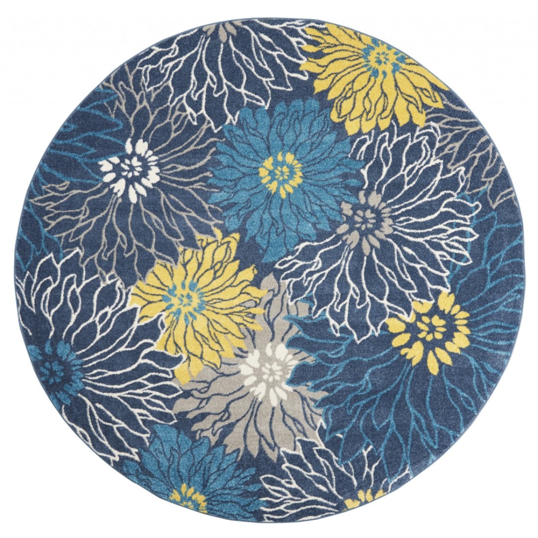 HomeRoots 4000385407 8 x 8 (ft) Loomed Polypropylene Blue Round Indoor Floral Area rug