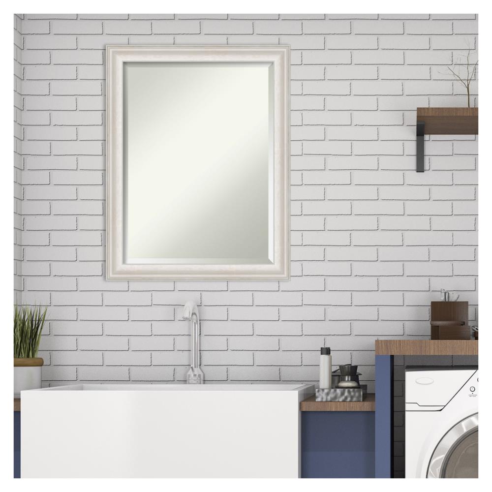 Rectangular Silver Framed Wall Mirror with Whitewash Accents