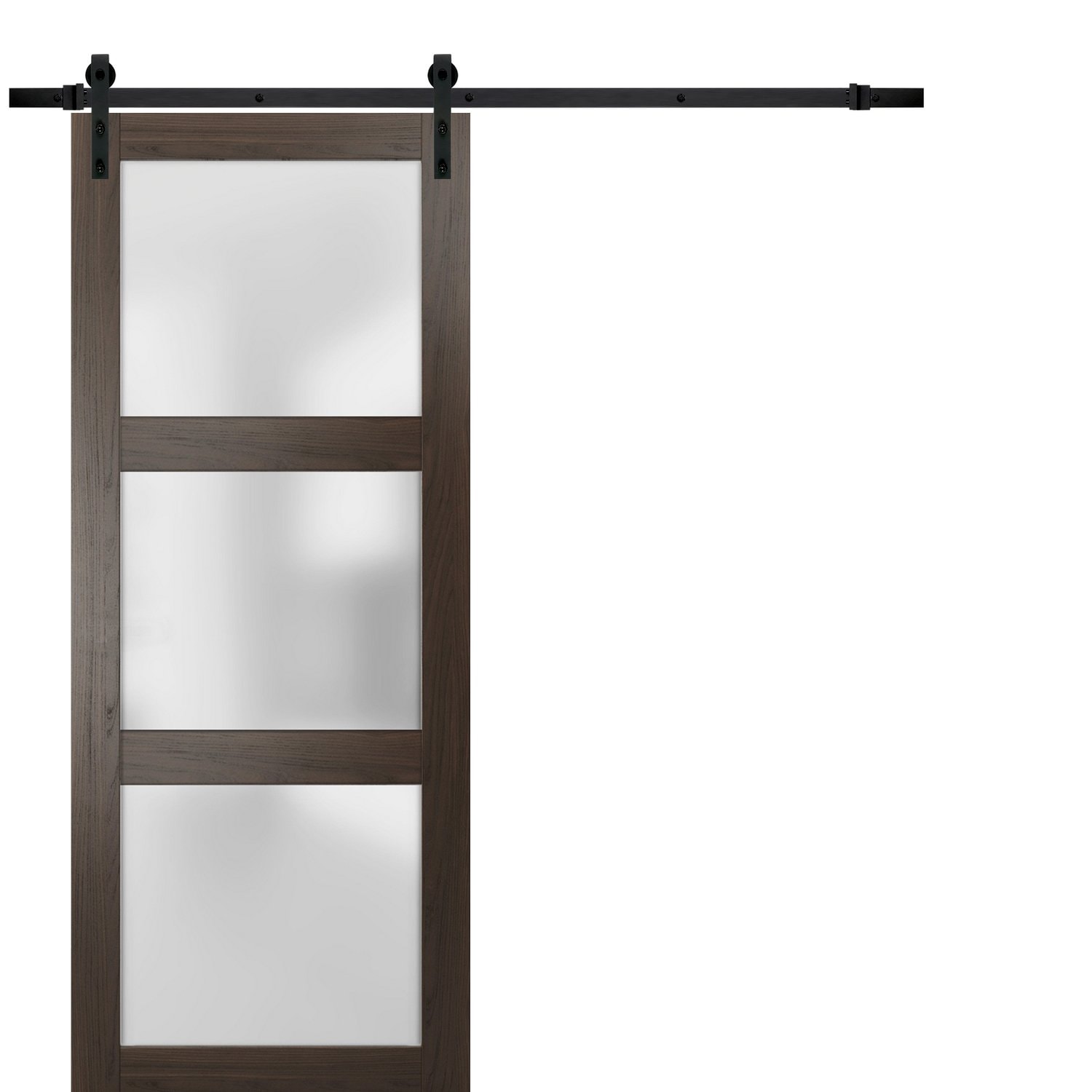 SARTODOORS Interior Barn Doors - Lucia 2552 Chocolate Ash - 18 x 80-Black Rail