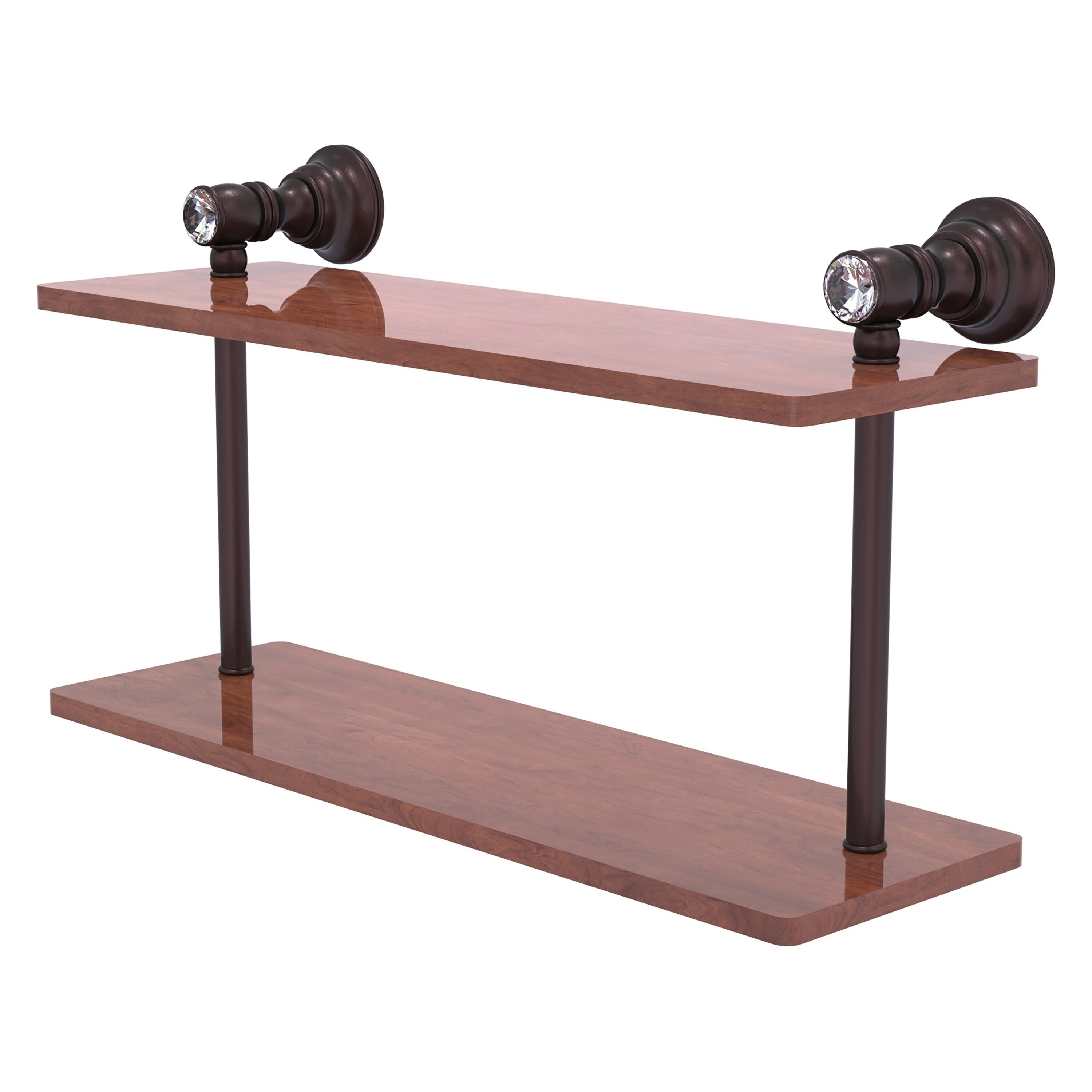 Allied Brass CC-2-16-IRW-ABZ Carolina Crystal Antique Bronze 2-Tier Wall Mount Bathroom Shelf (16-in x 9.2-in x 5-in)