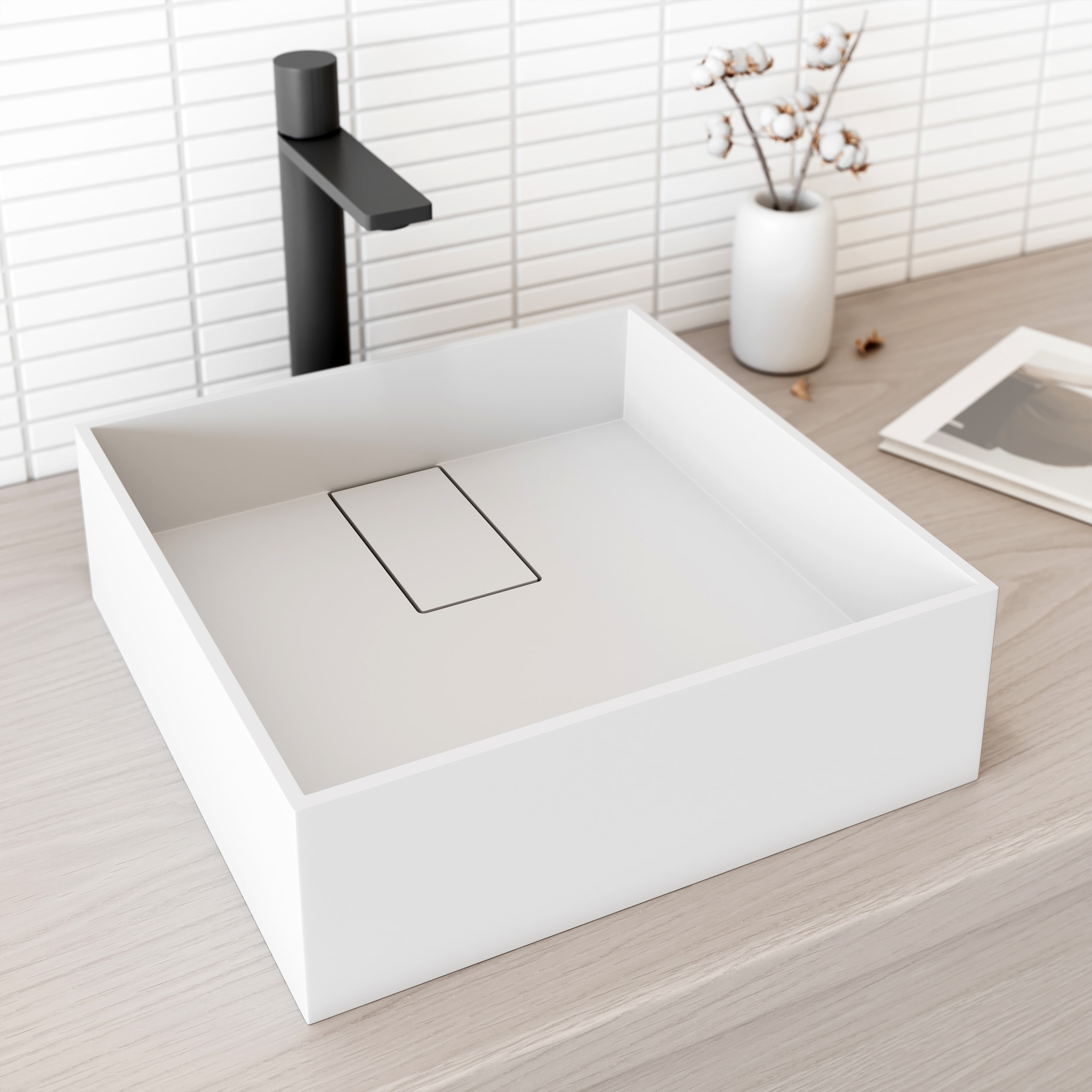 Matte White Stone Square Above-Counter Vessel Sink