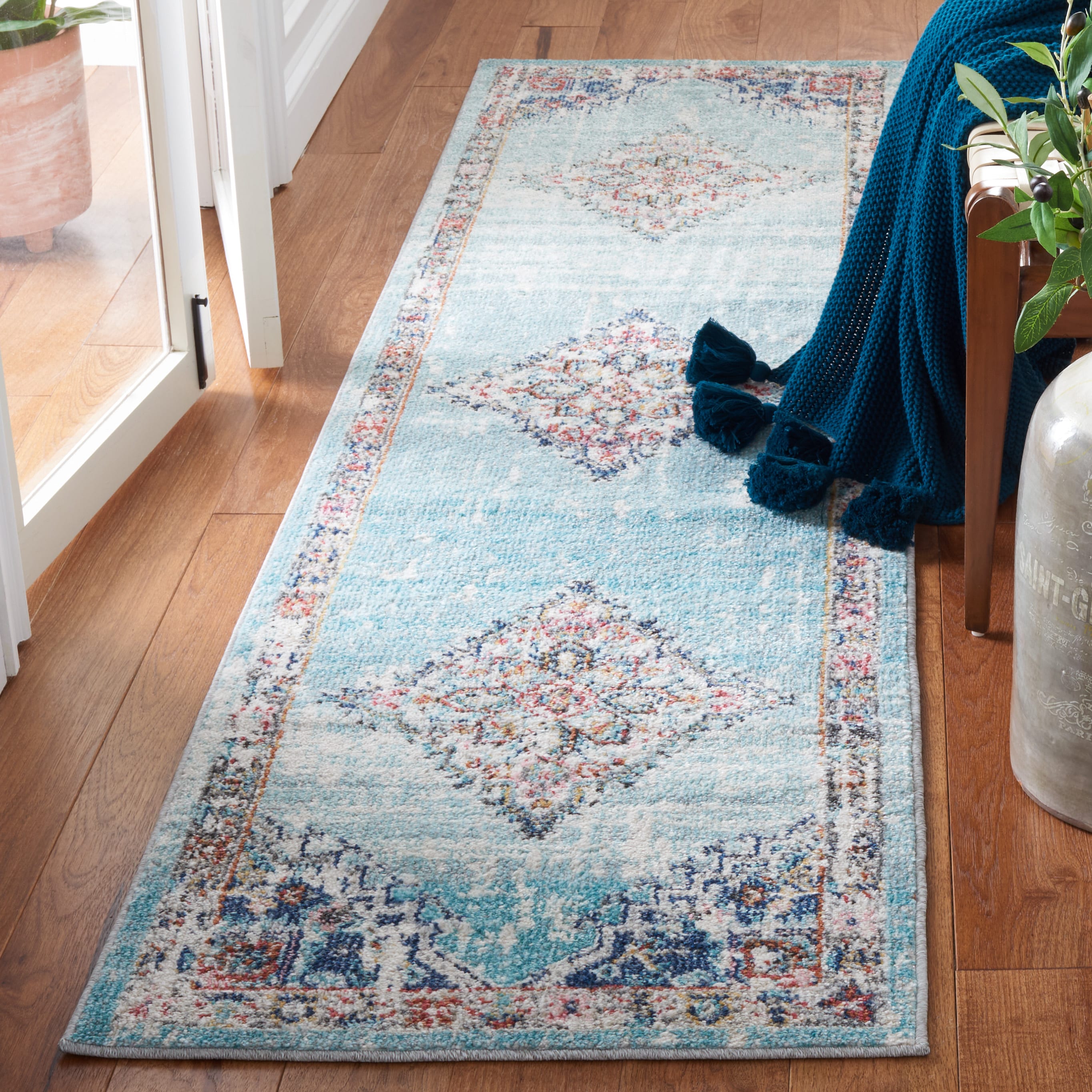 Phoenix 247K Light Blue/Navy 2 x 8 Rectangular Runner rug