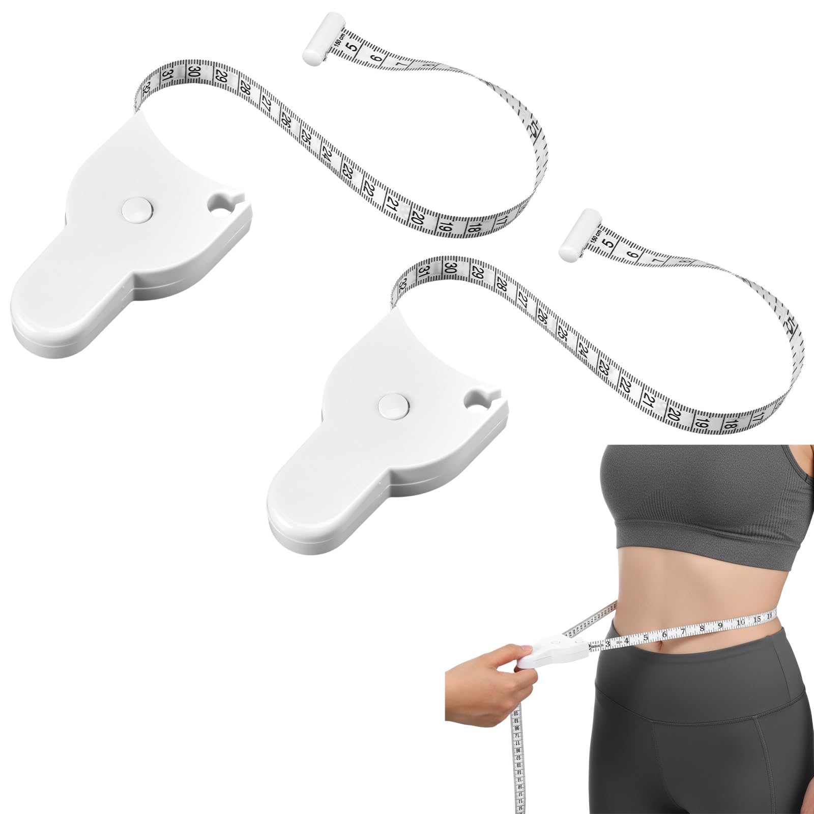 DYRCJ  2 Pack Body Measuring Tape Retractable Measuring Tape with Locking Mechanism Push Button 60in Length for Fitness Tailoring