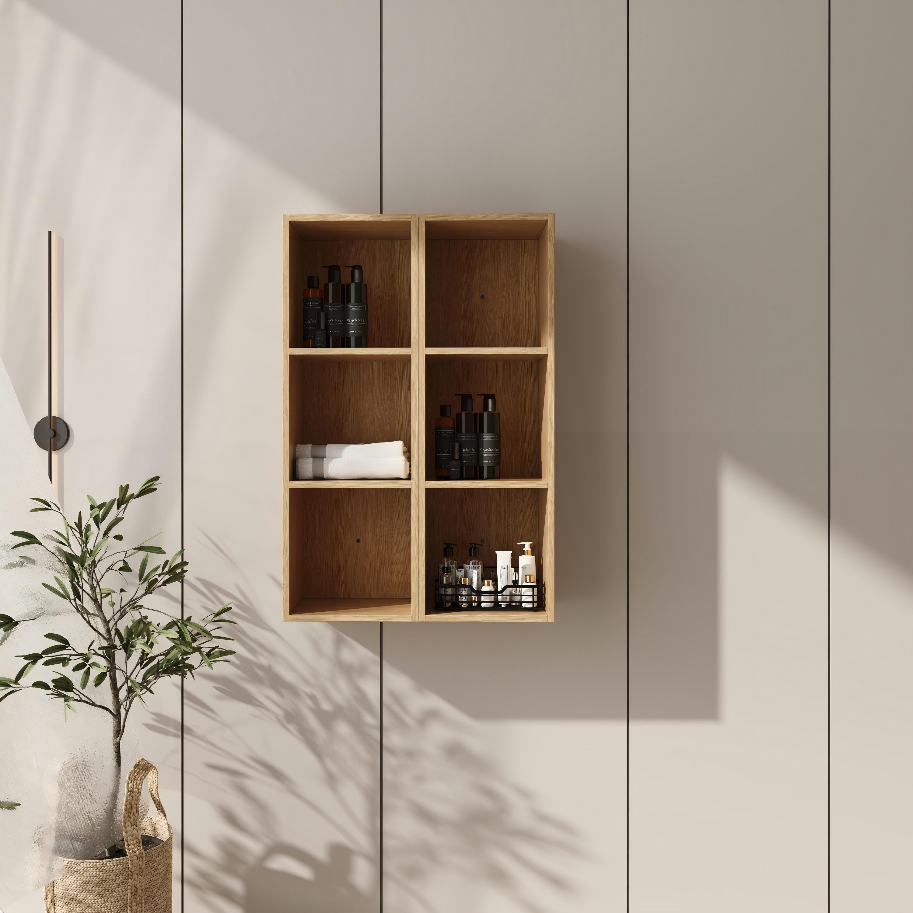 Roomfitters  24 Inch Wall Mounted Storage Shelves Combination 6 Cubby Open Floating Bathroom Organizer Dark Oak