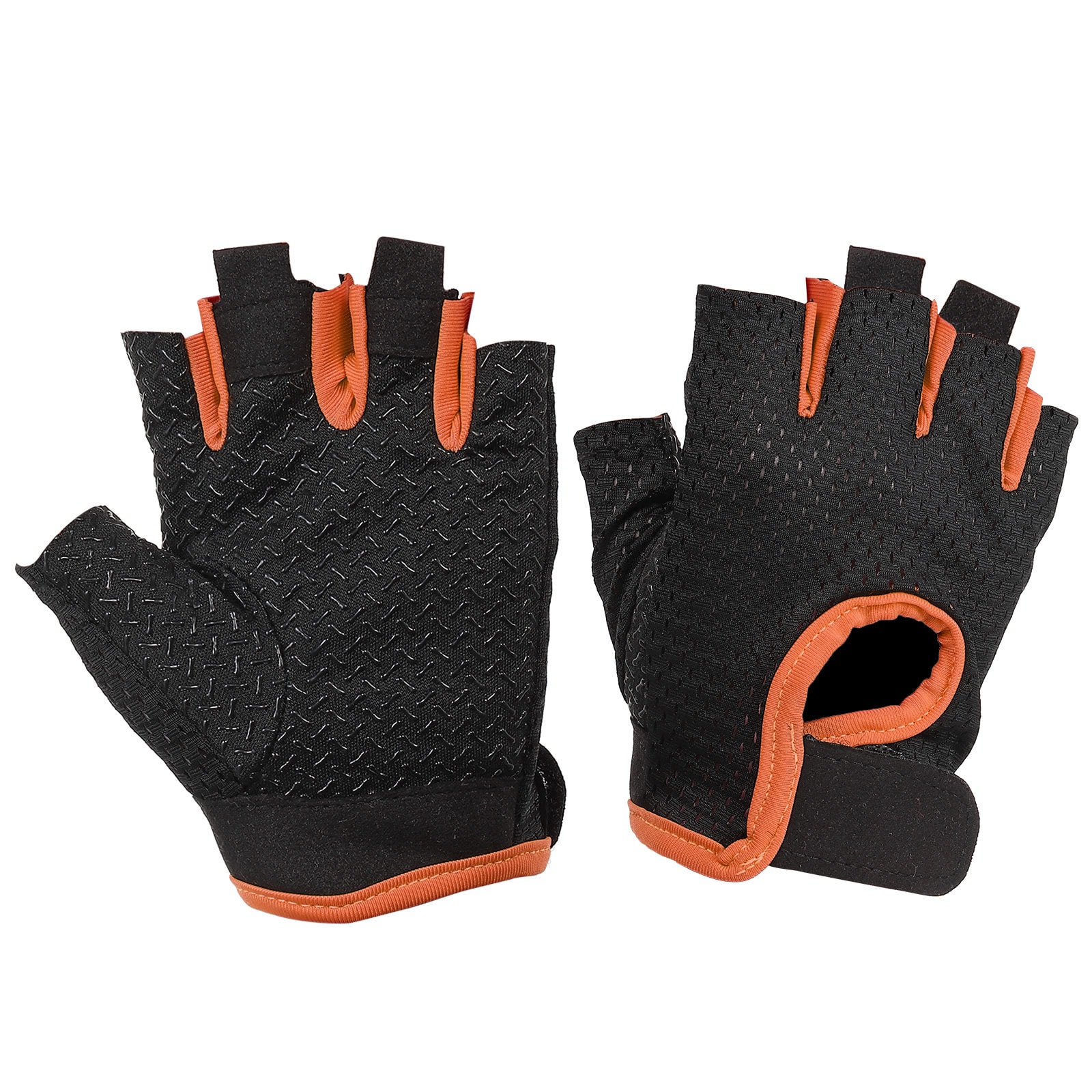 PATIKIL Fishing Gloves 1 Pair Breathable Fingerless Sun Protection Gloves for Men Women Rowing Kayaking Cycling Hiking Black Orange (L Size