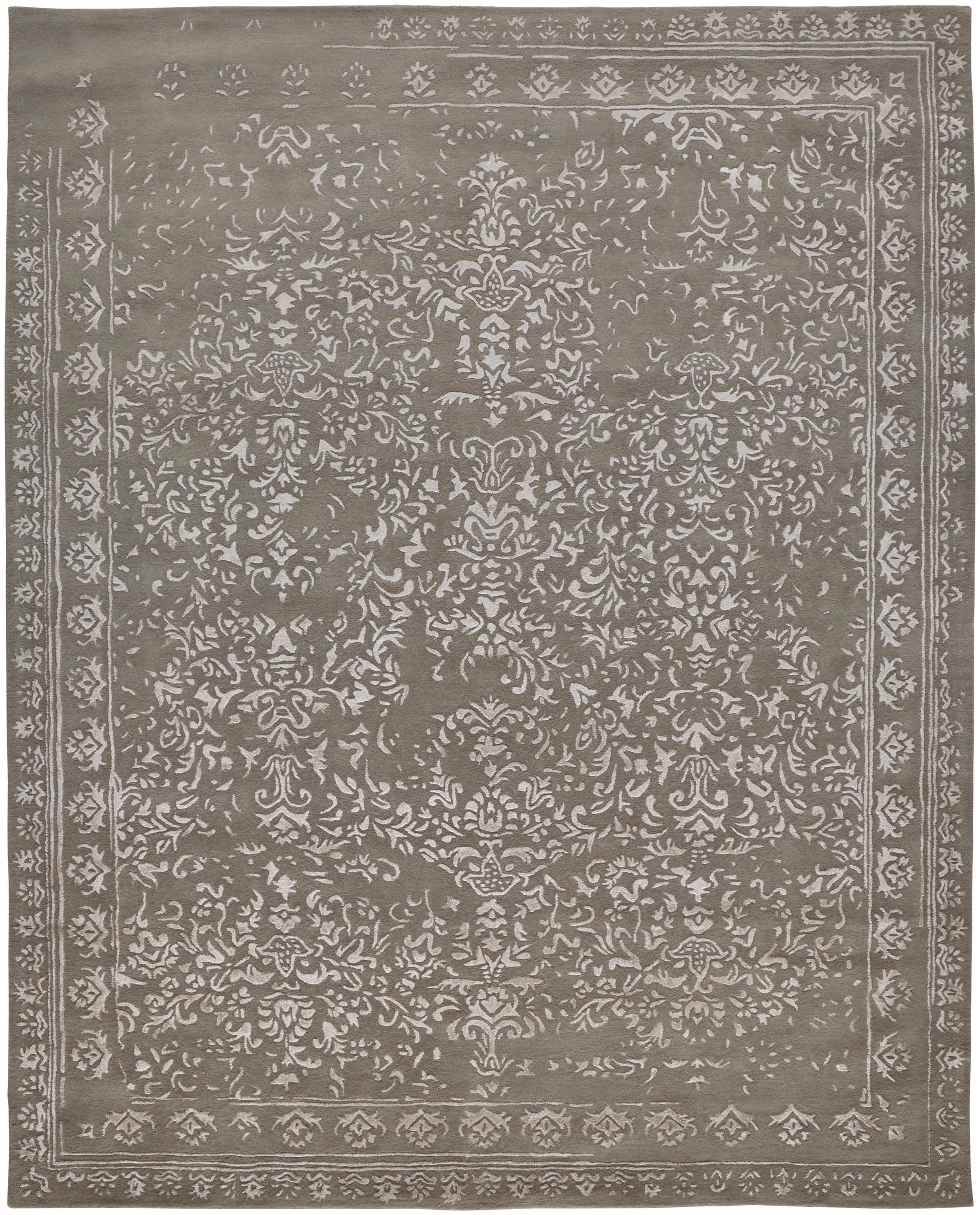 Handmade Silken Wool 8' x 10' Floral Tufted Area Rug in Gray and Taupe