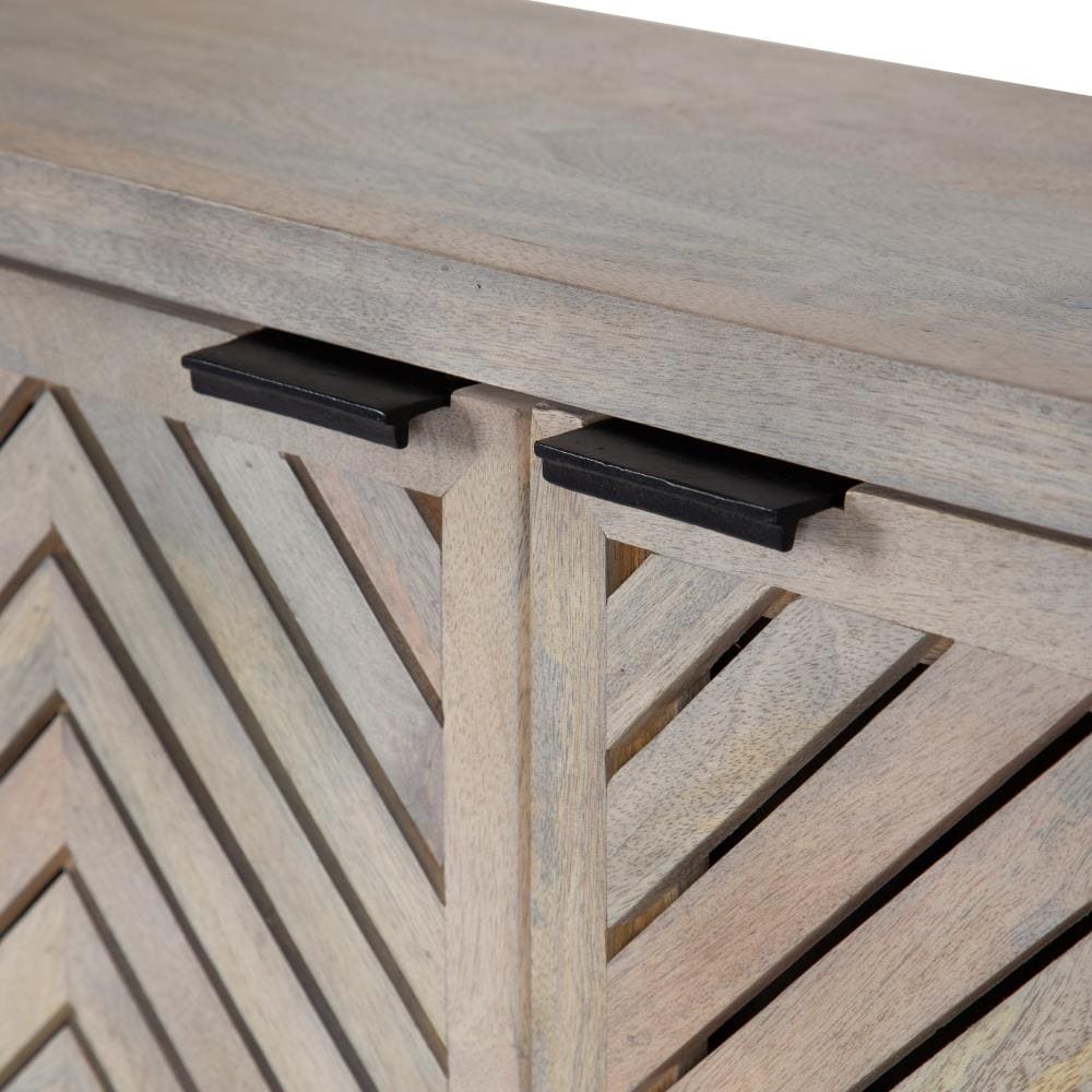 Whitewashed Mango Wood 2-Door Wall Cabinet with Chevron Design