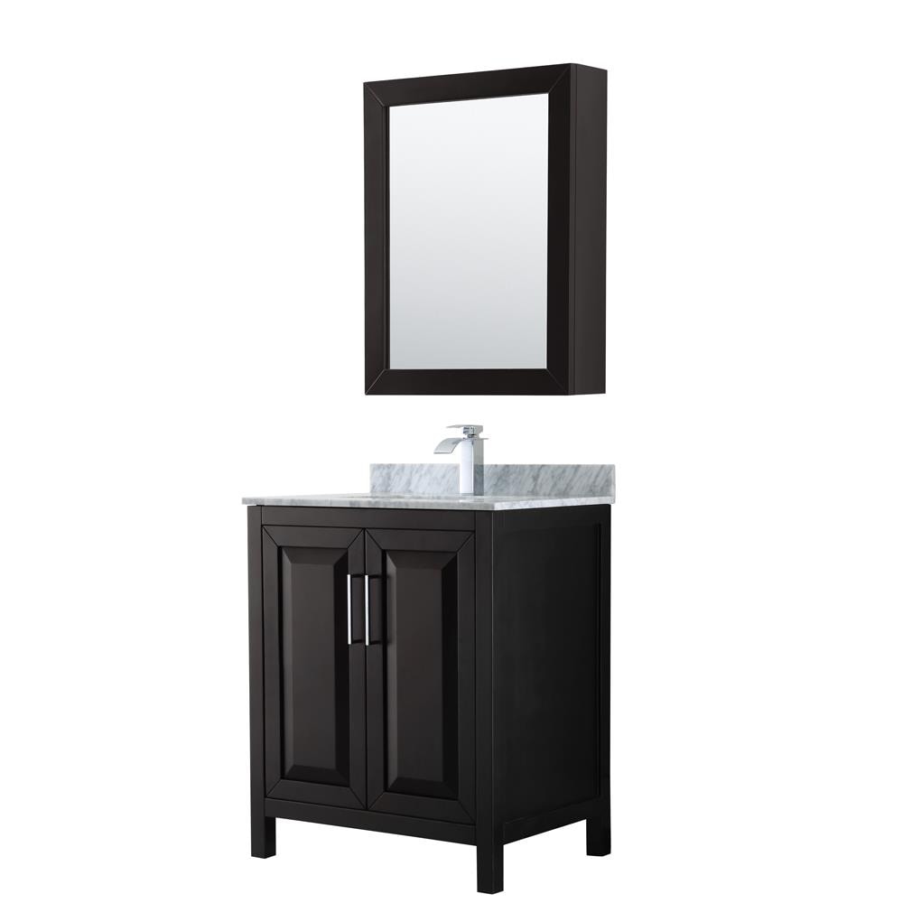 Wyndham Collection WCV252530SDECMUNSMED Daria 30-in Dark Espresso with Polished Chrome Trim Undermount Single sink Bathroom Vanity with White Carrara Marble Natural marble Top (Mirror Included)