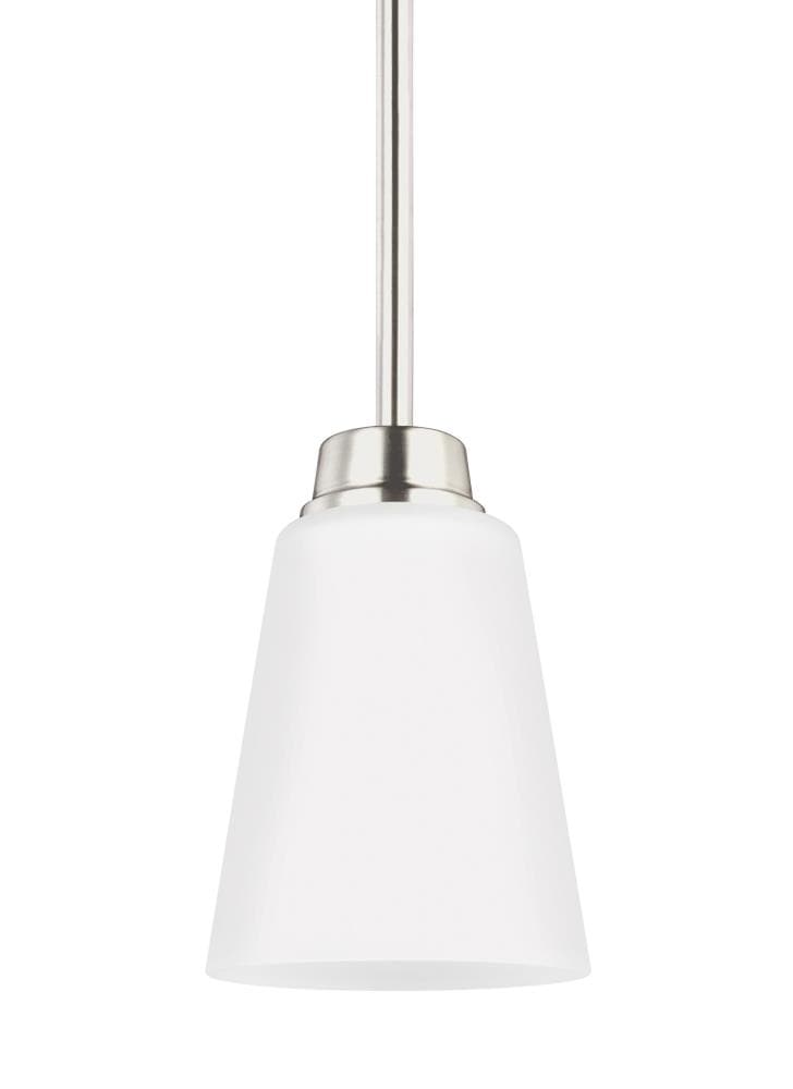 Generation Lighting 6115201EN3-962 Kerrville 1 -Light Brushed Nickel Transitional Etched glass Cone Mini Outdoor Hanging Pendant light