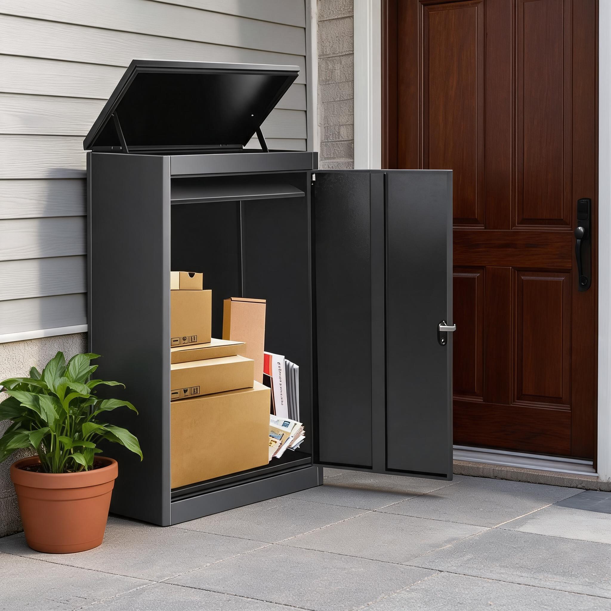 Garvee Package Delivery Boxes for Outside 21 x 17 x 34Inch Parcel Mailbox with Lock Galvanized Steel Front-Loading Drop Box with Anti-Theft Design Weather-Resistant for Home and Office Black