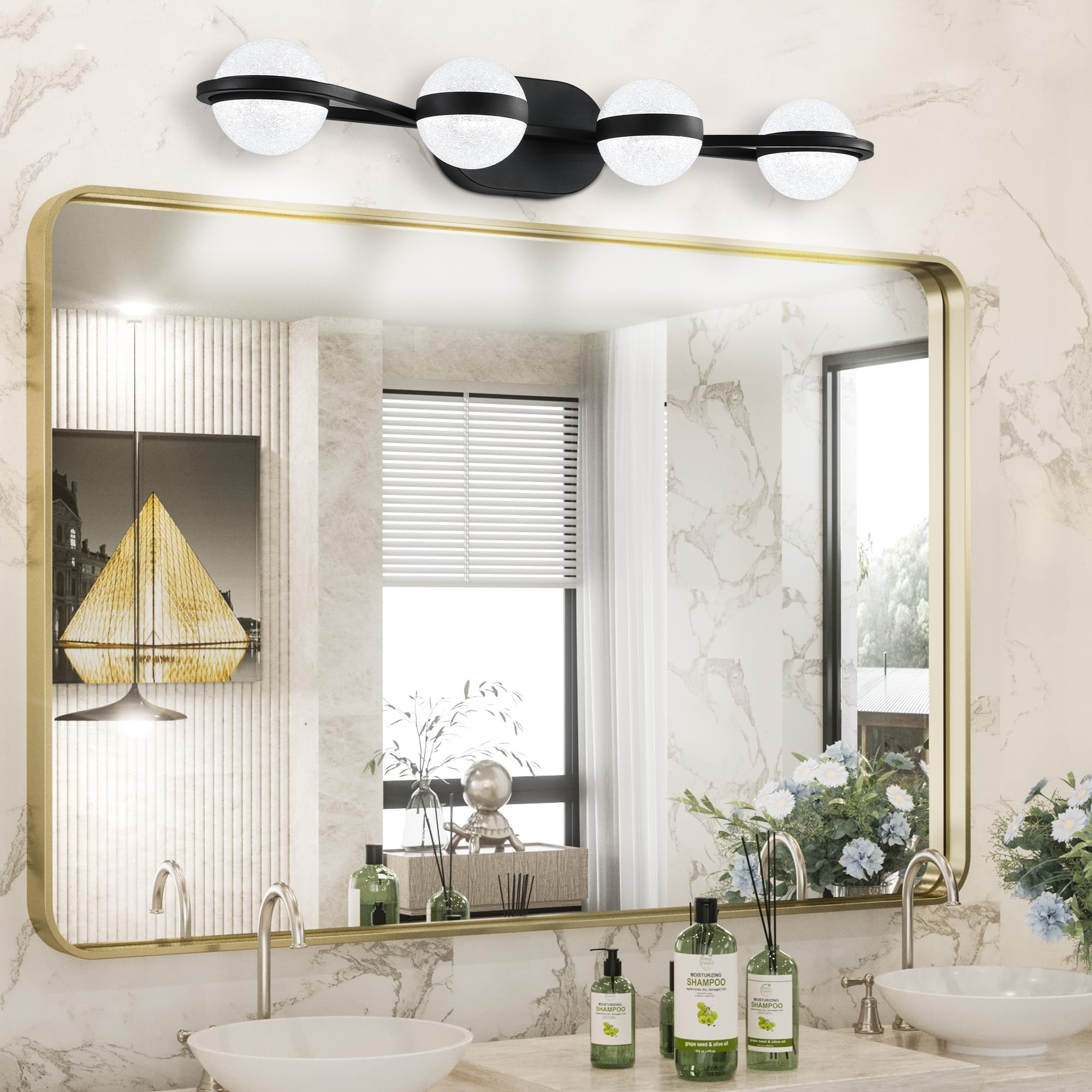 LOVMOR SF-WO-W1340P206792 30 Black LED Bathroom Vanity Light Crystal Sand Acrylic 4 Light for Vanity Mirror