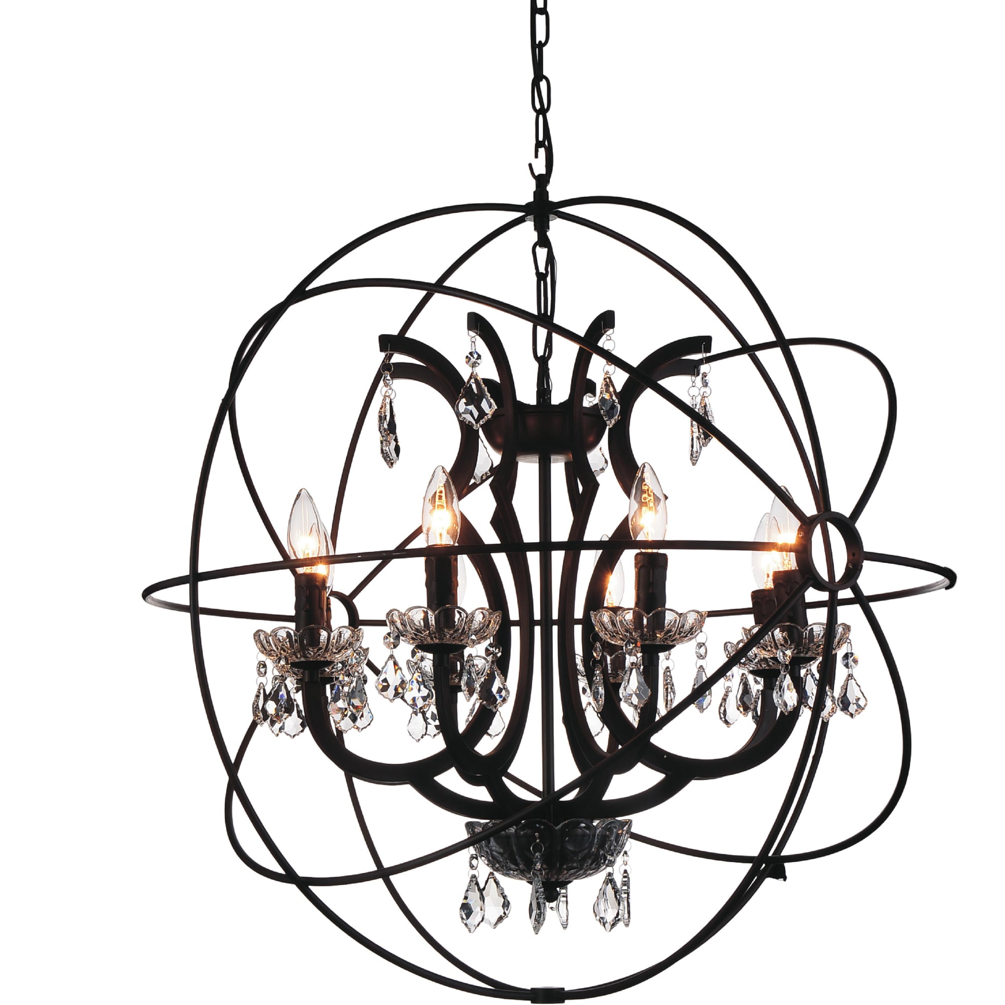 Campechia 28'' Brown Metal and Crystal Orbital Chandelier